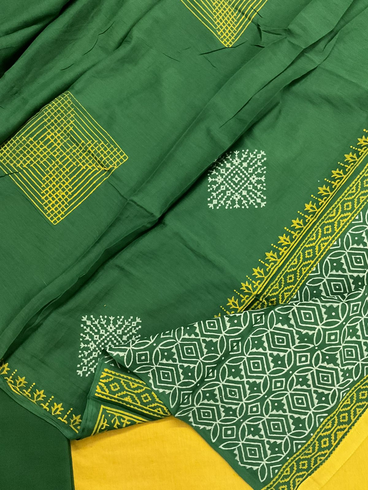 Pure Cotton Printed Embroidered Suit - Yellow