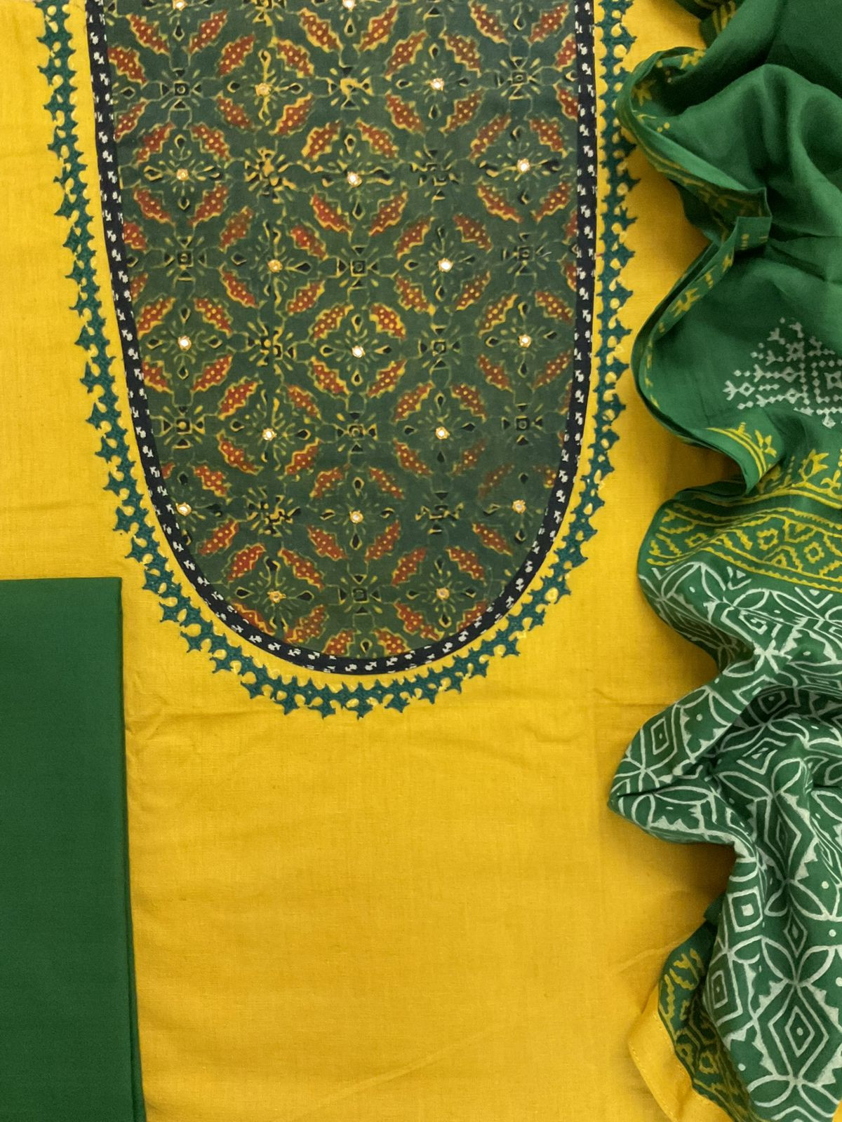 Pure Cotton Printed Embroidered Suit - Yellow