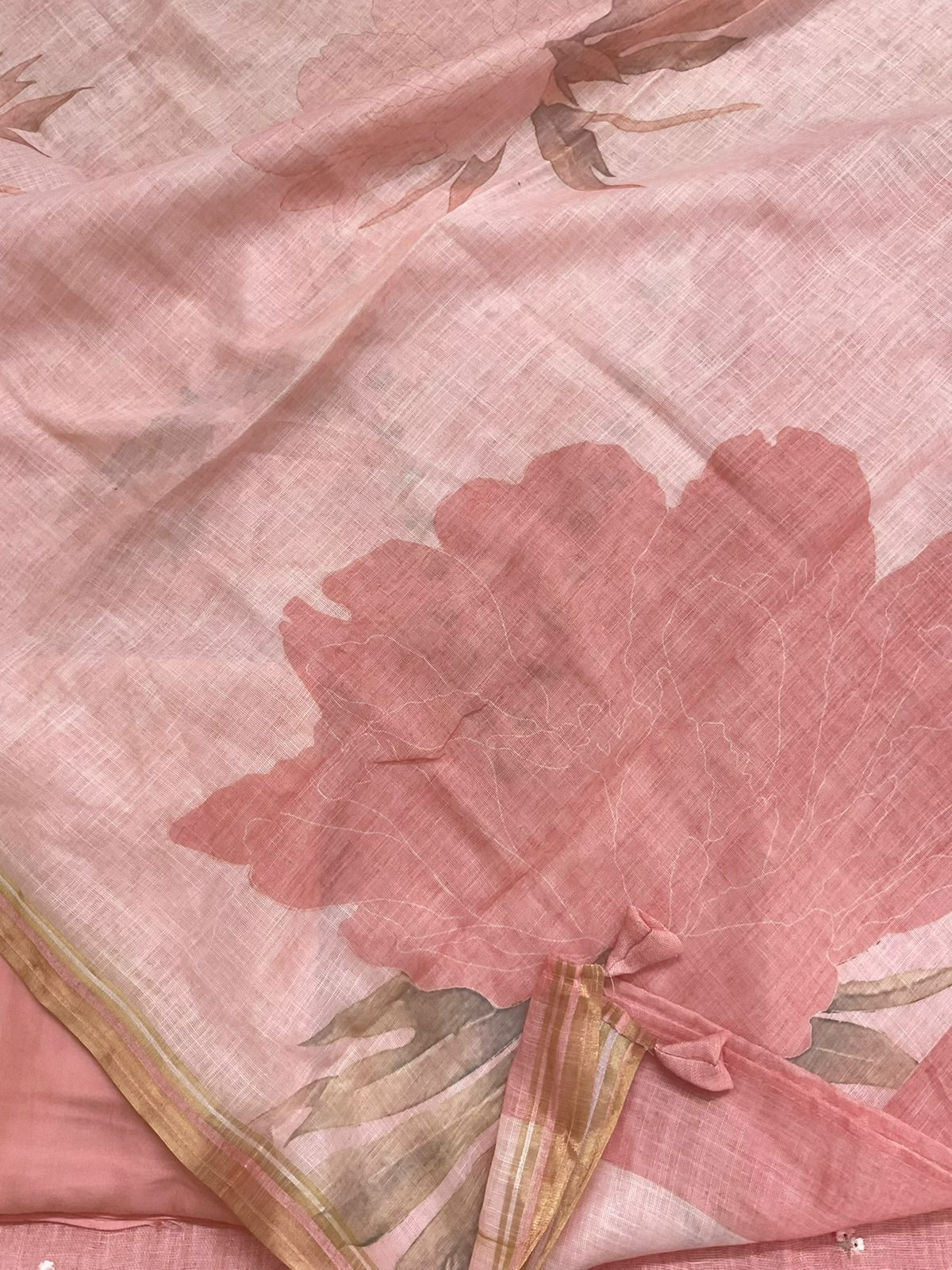 Soft Linen Jute Cotton Printed Embroidered Suit - Pink