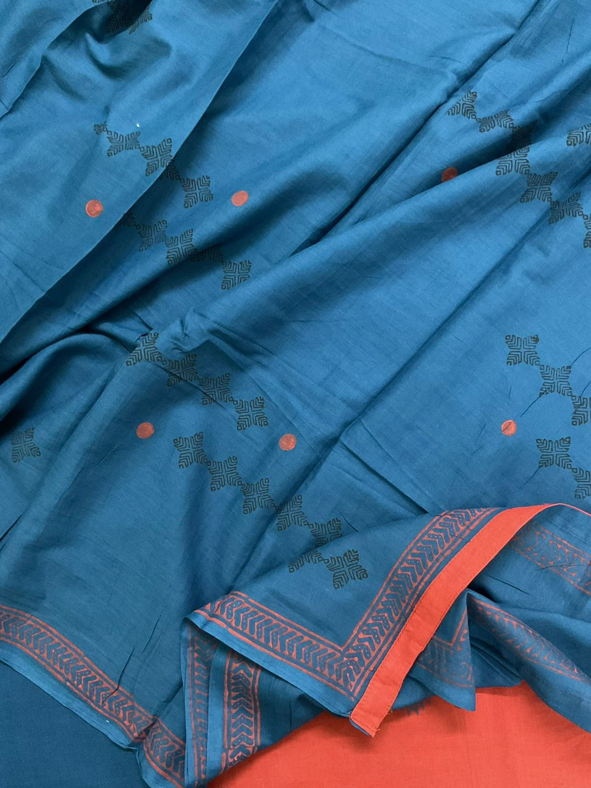 Pure Cotton Printed Embroidered Self Weaved Suit - Red