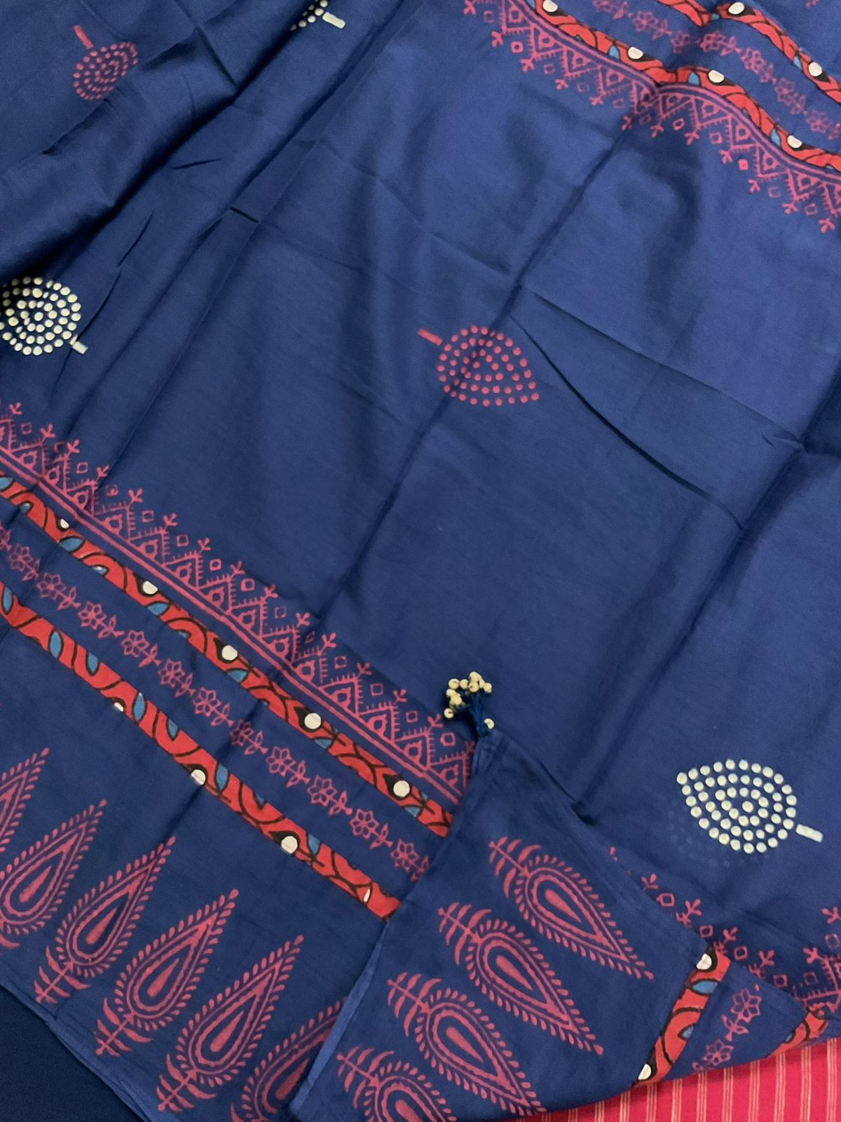 Pure Handloom Cotton Printed Embroidered Self Weaved Suit - Red
