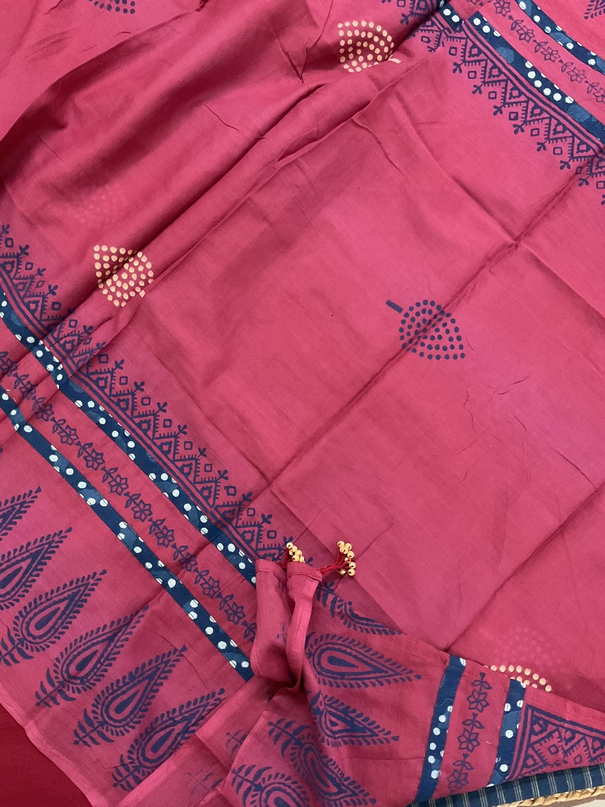 Pure Handloom Cotton Printed Embroidered Self Weaved Suit - Blue