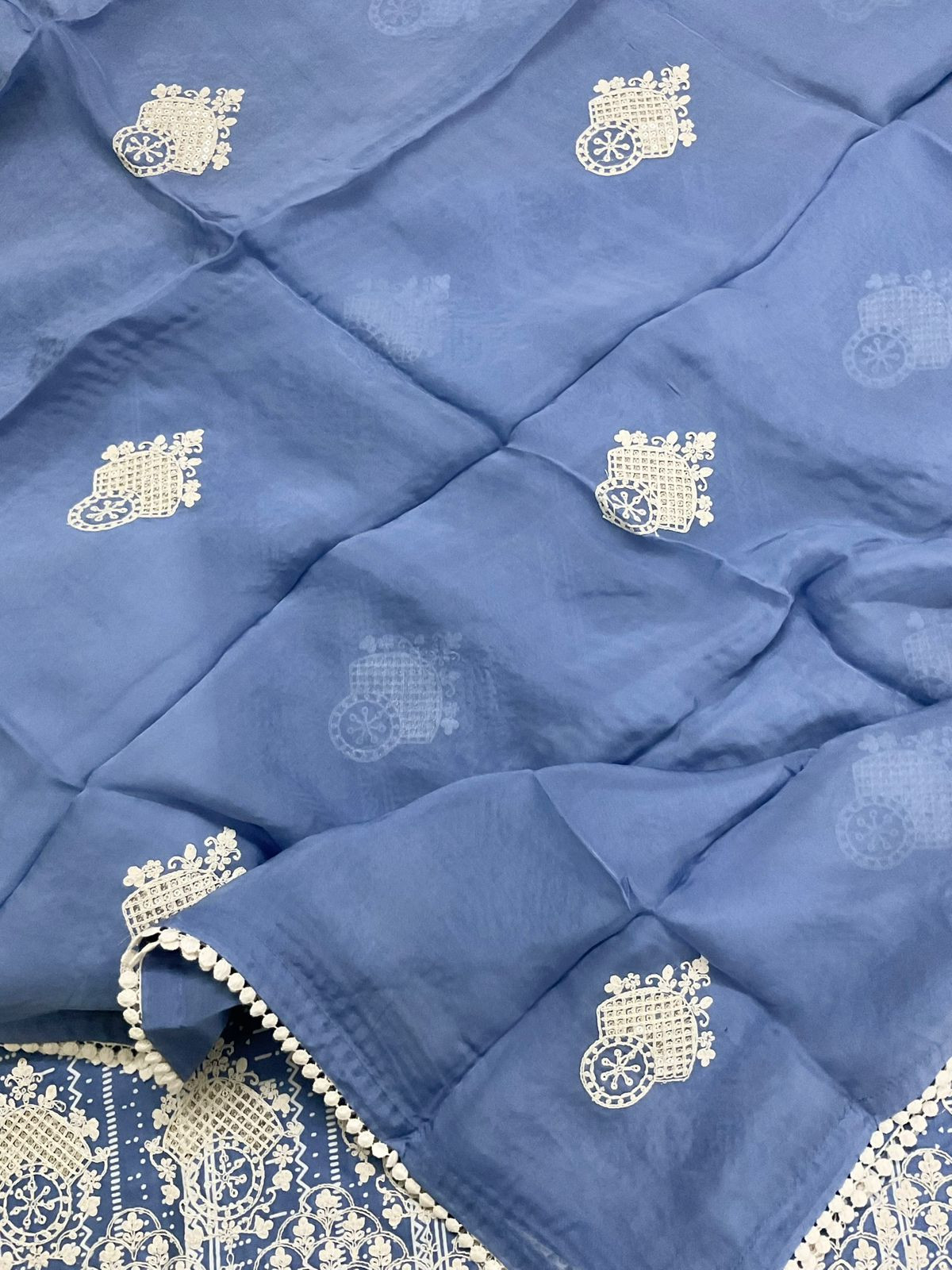 Pure Fine Maheshwari Printed Embroidered Suit - Blue