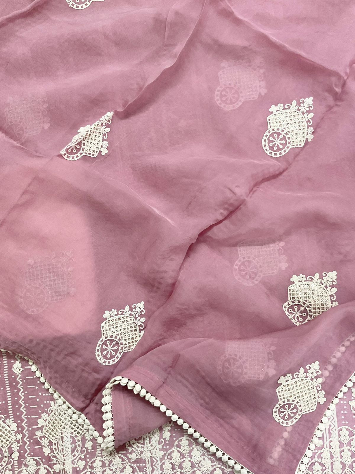 Pure Fine Maheshwari Printed Embroidered Suit - Lilac