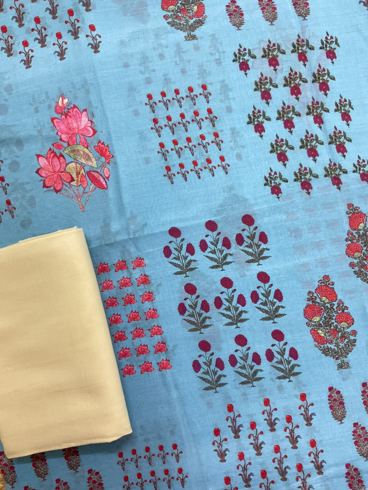 Pure Muslin Printed Embroidered Suit - Blue