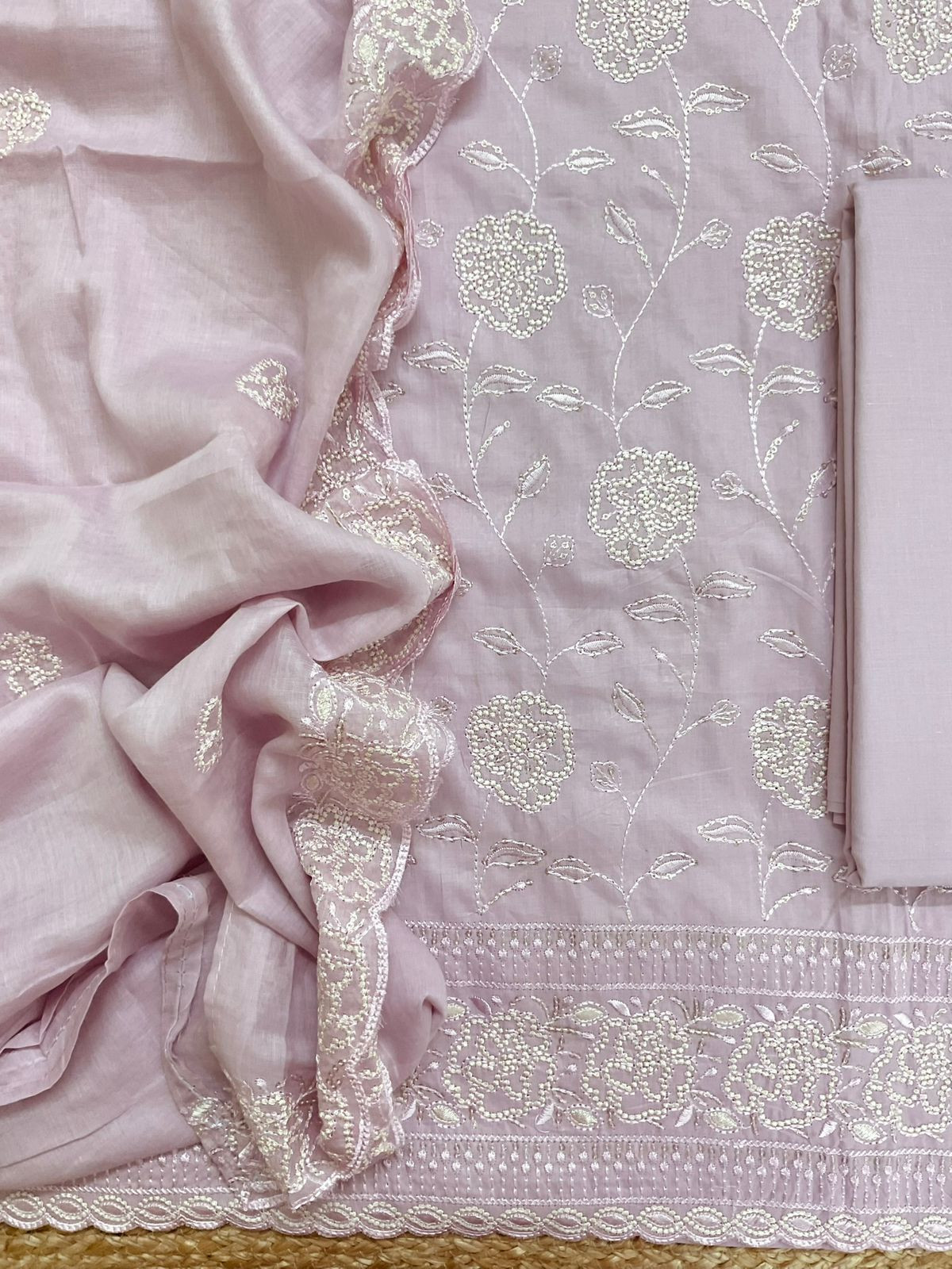 Pure Cotton Embroidered Suit - Lilac