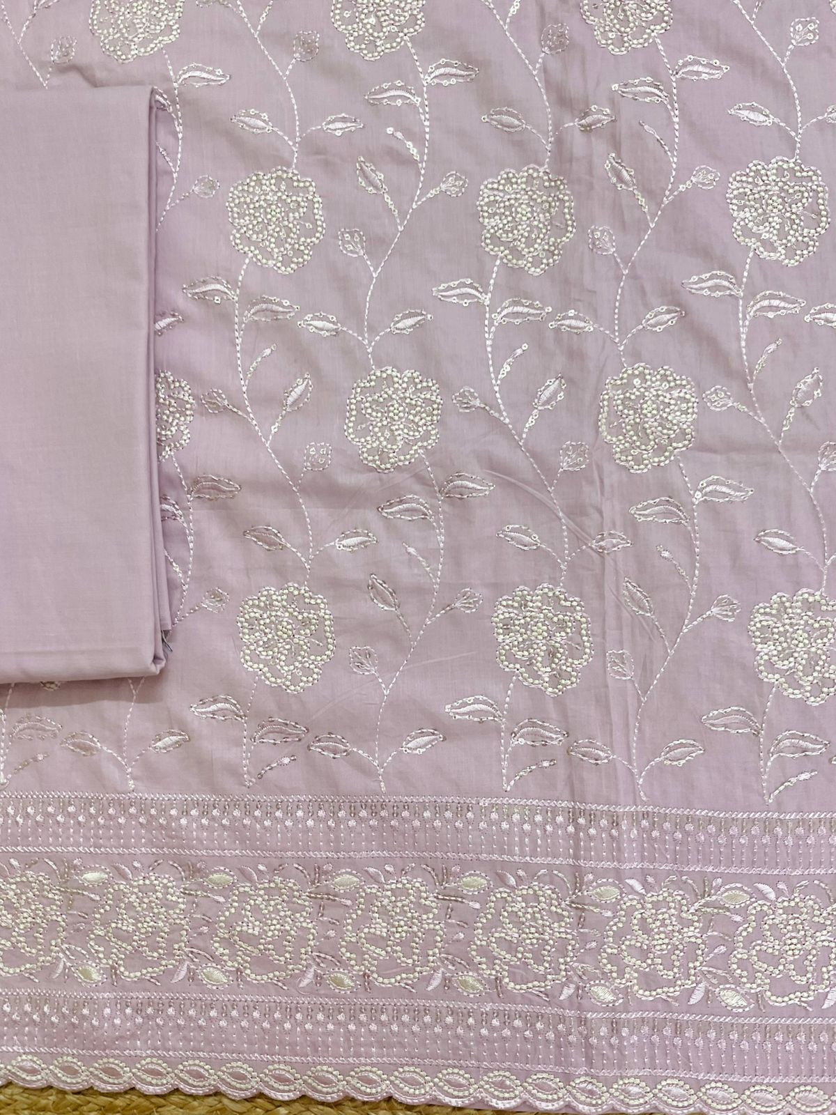 Pure Cotton Embroidered Suit - Lilac