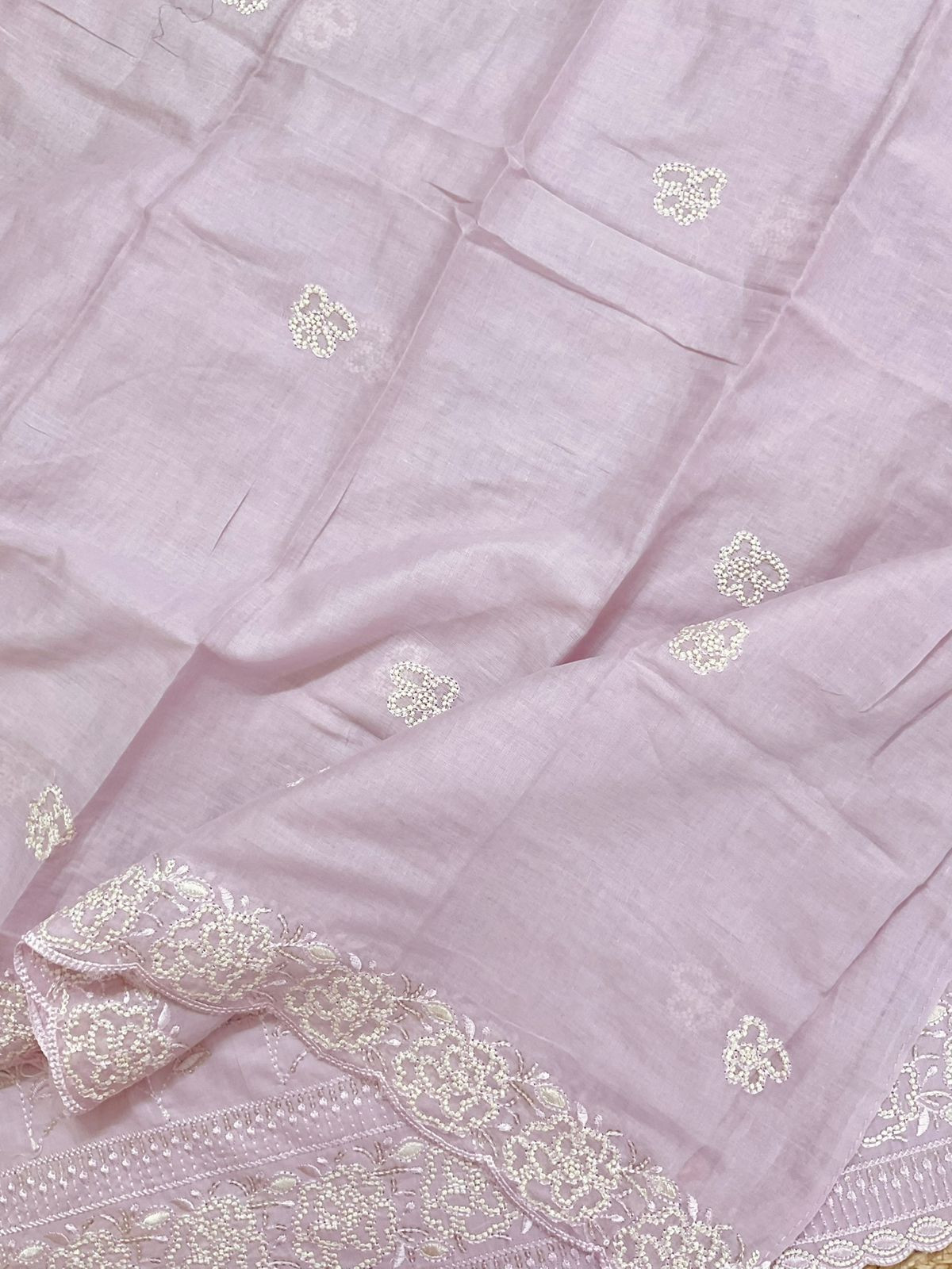 Pure Cotton Embroidered Suit - Lilac