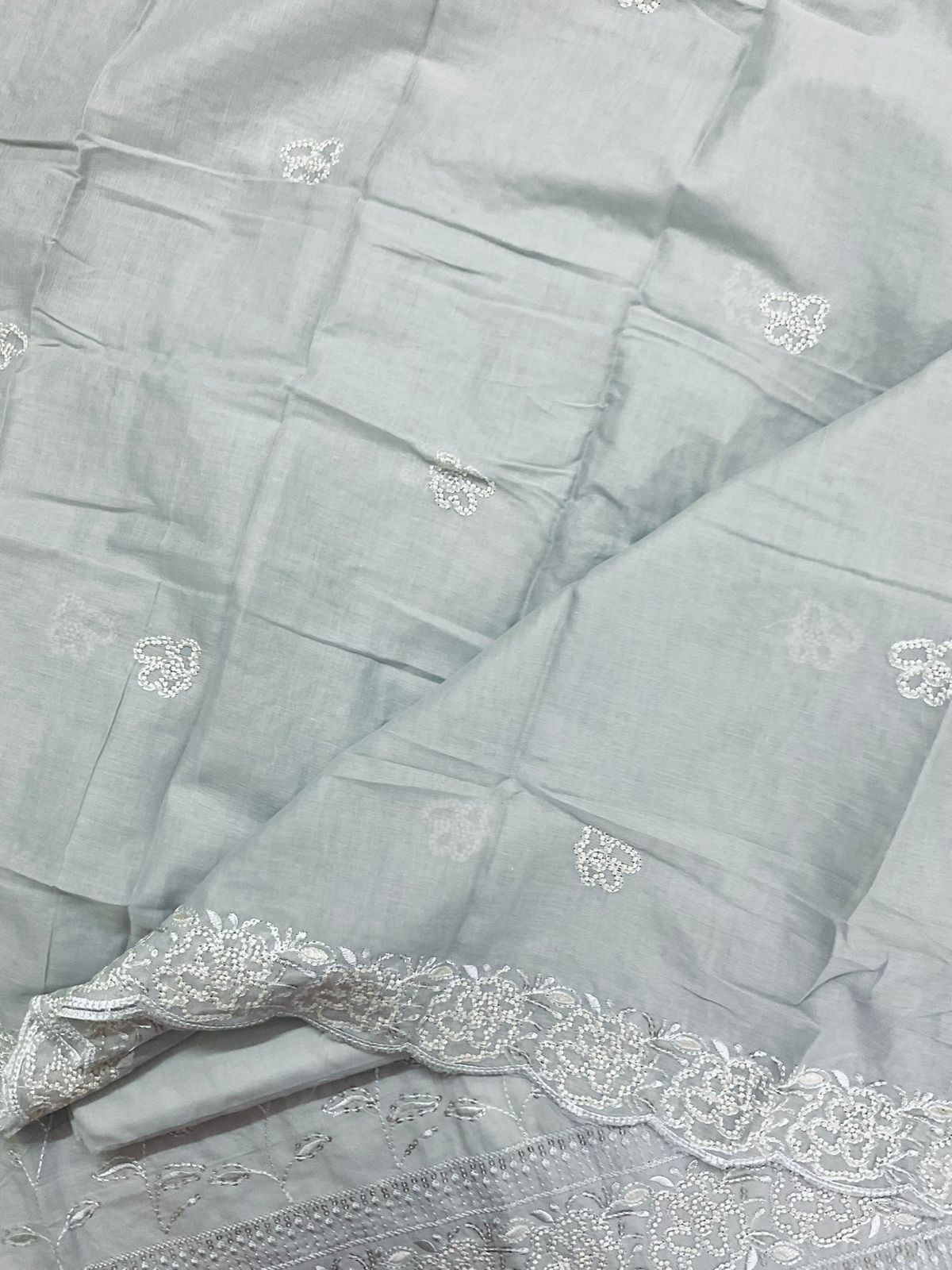 Pure Cotton Embroidered Suit - Grey