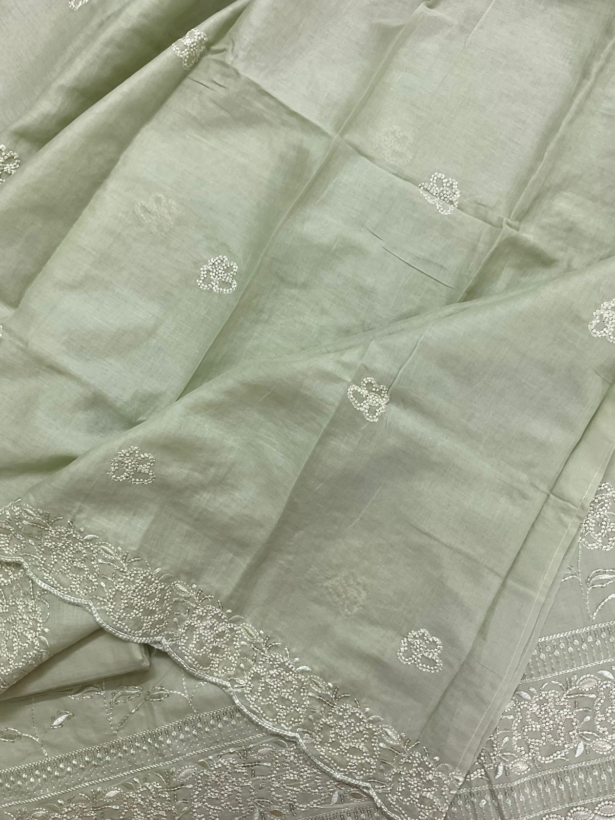 Pure Cotton Embroidered Suit - Green