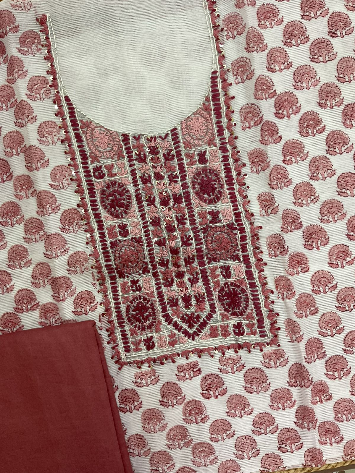 Soft Supernet Printed Embroidered Suit - White