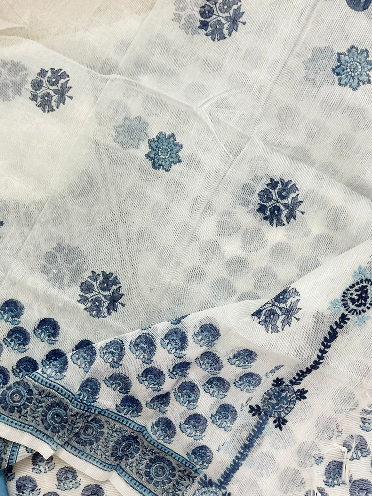 Soft Supernet Printed Embroidered Suit - White