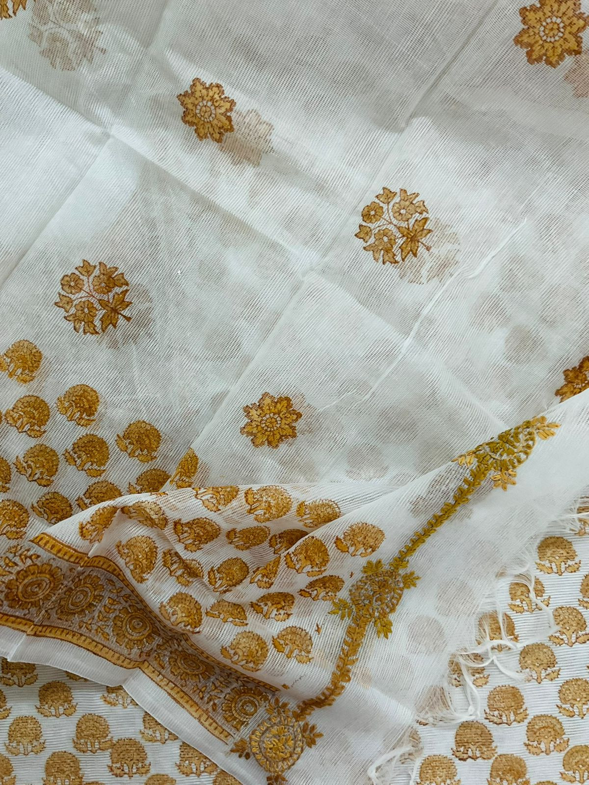 Soft Supernet Printed Embroidered Suit - White