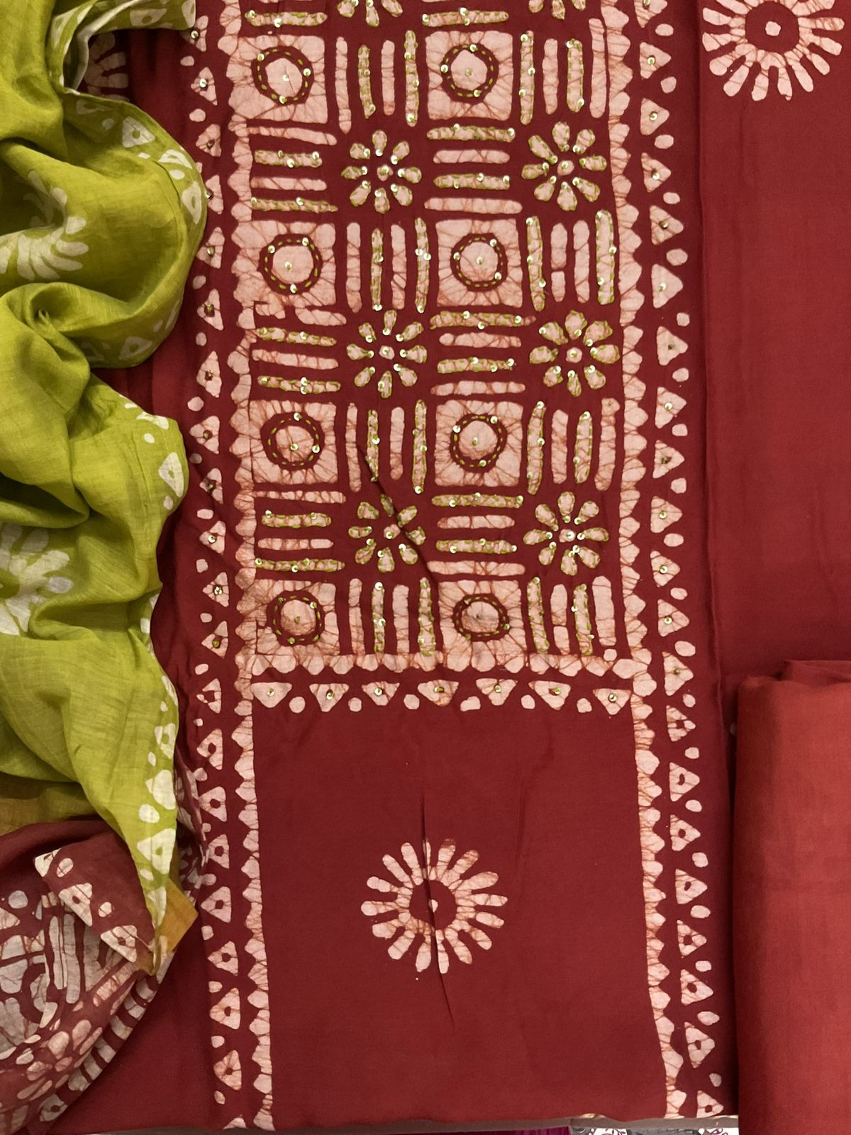 Pure Muslin Printed Embroidered Suit - Dark Brick Red