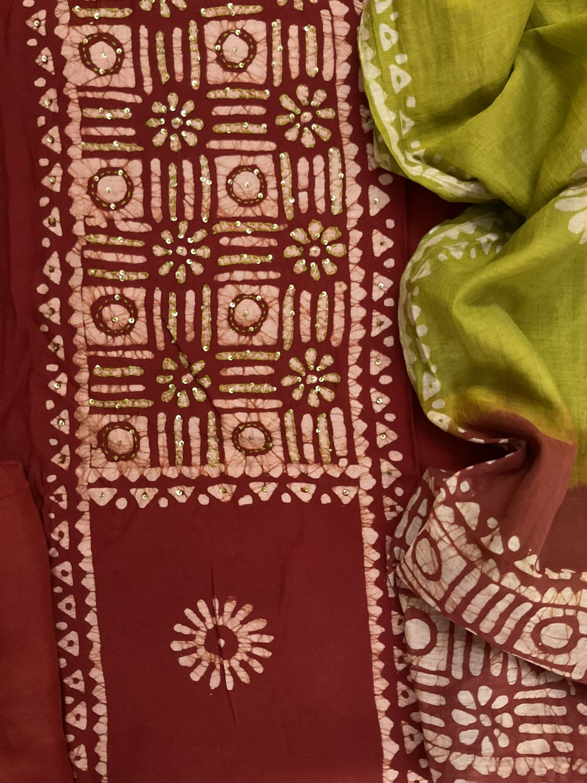 Pure Muslin Printed Embroidered Suit - Dark Brick Red