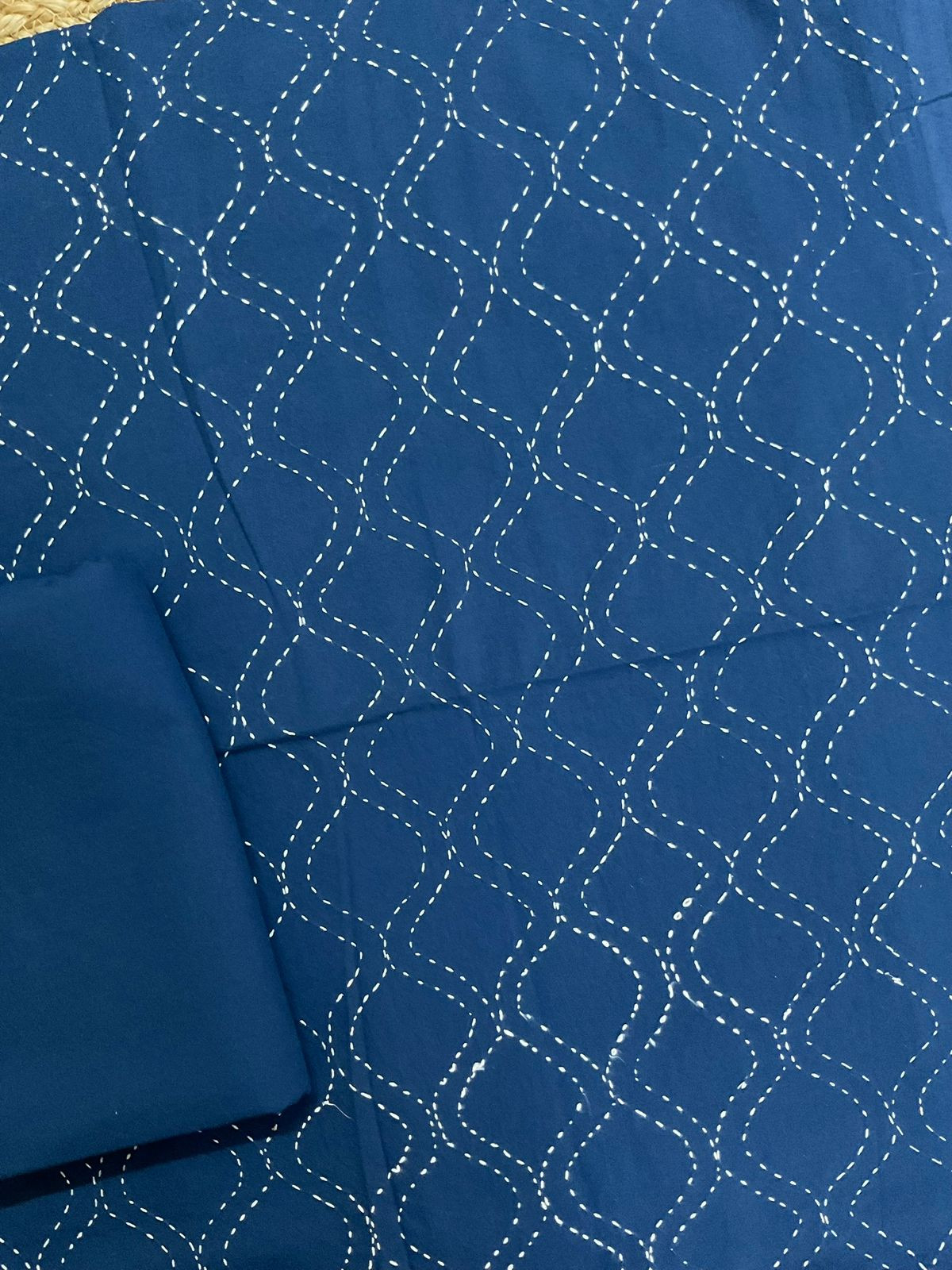 Pure Cotton Printed Embroidered Suit - Blue