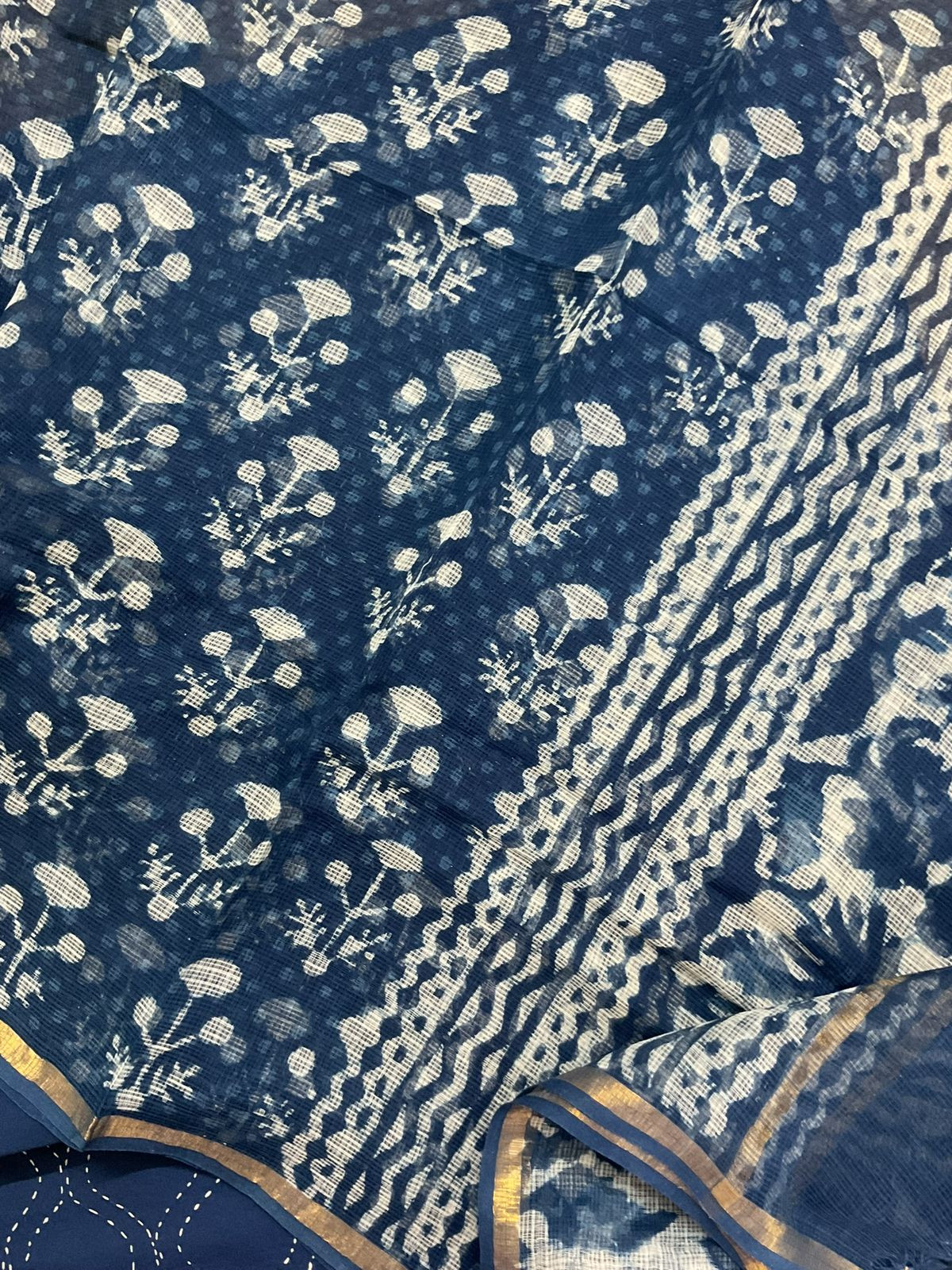 Pure Cotton Printed Embroidered Suit - Blue