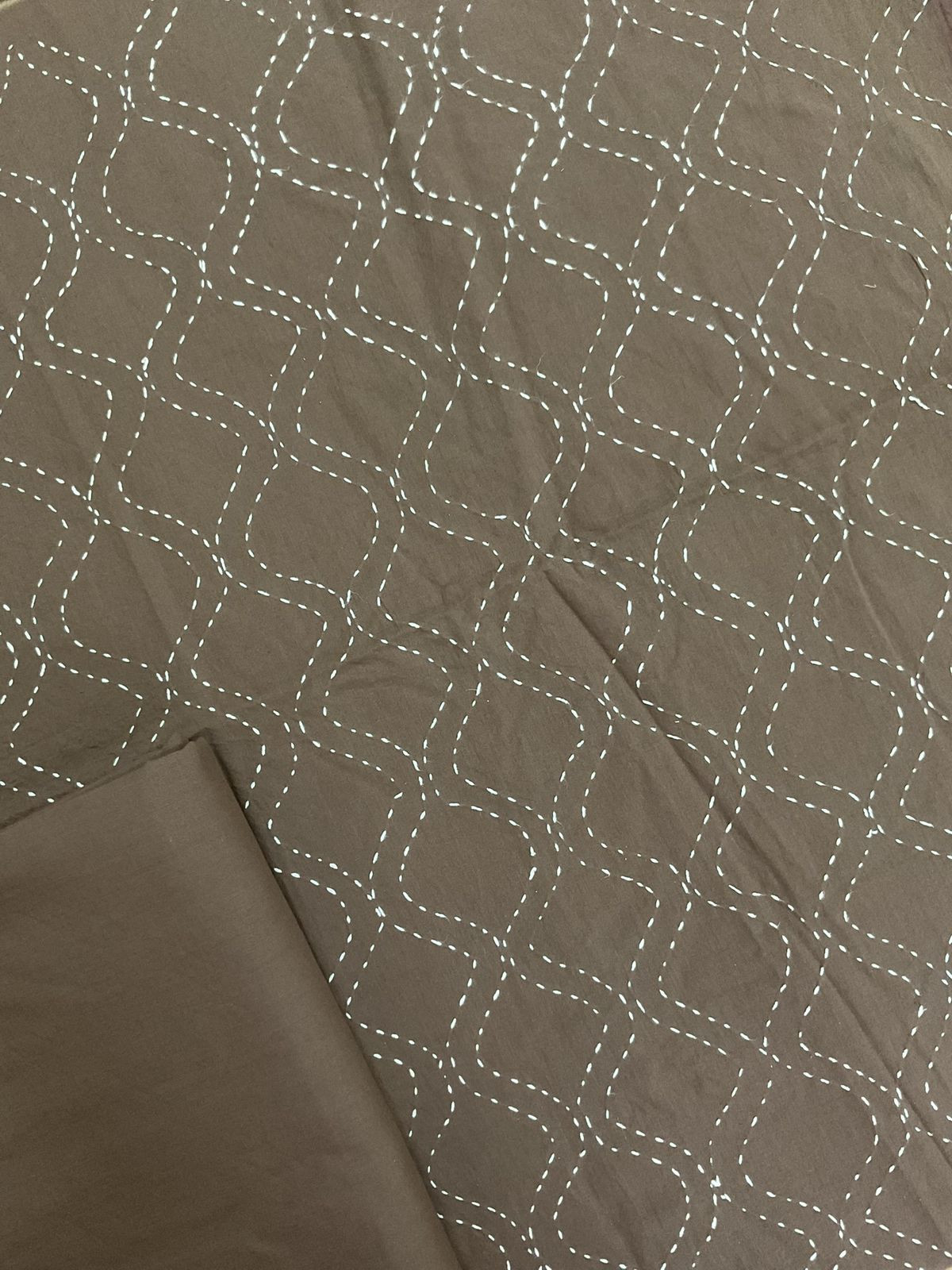 Pure Cotton Printed Embroidered Suit - Brown