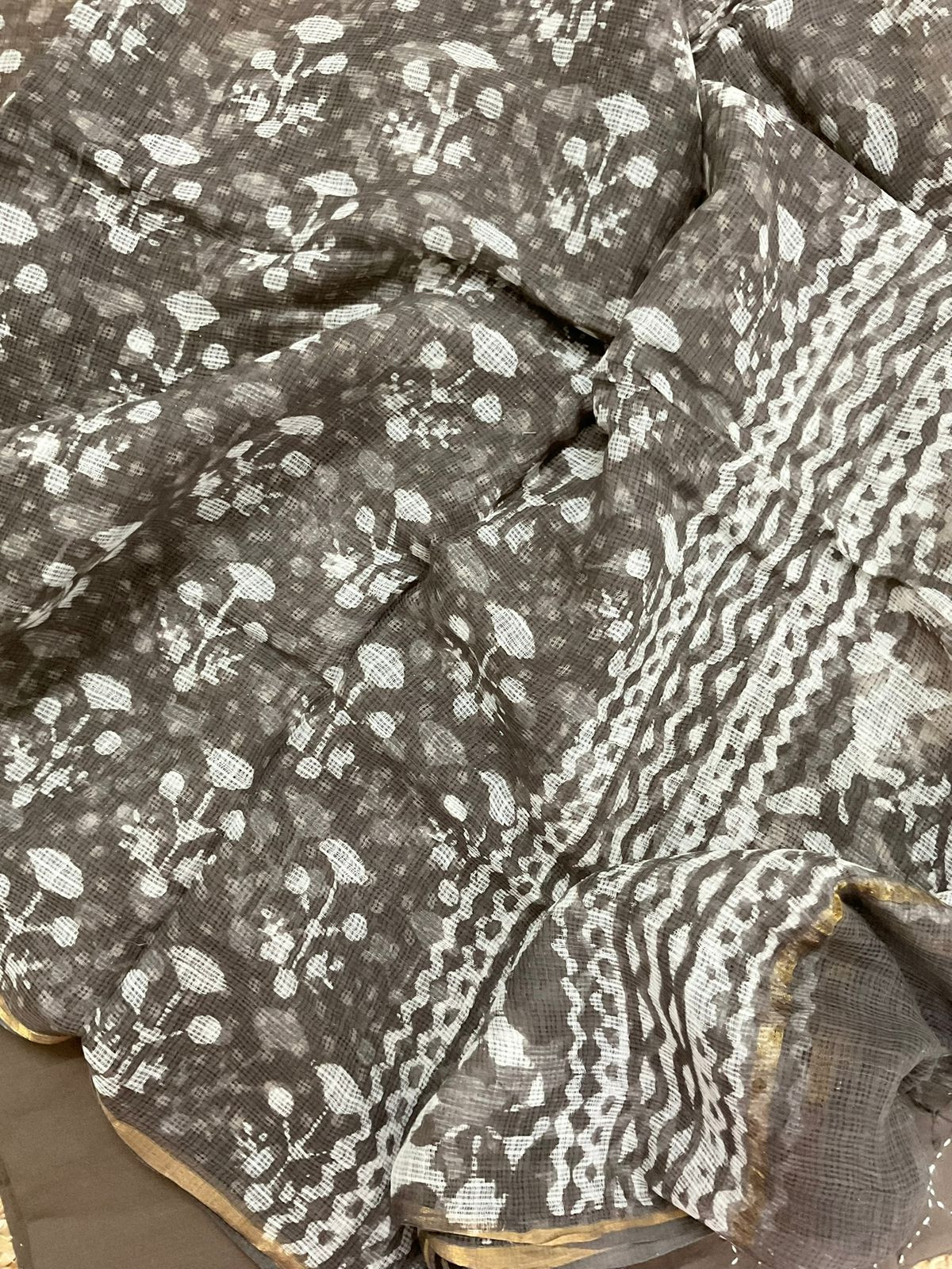 Pure Cotton Printed Embroidered Suit - Brown