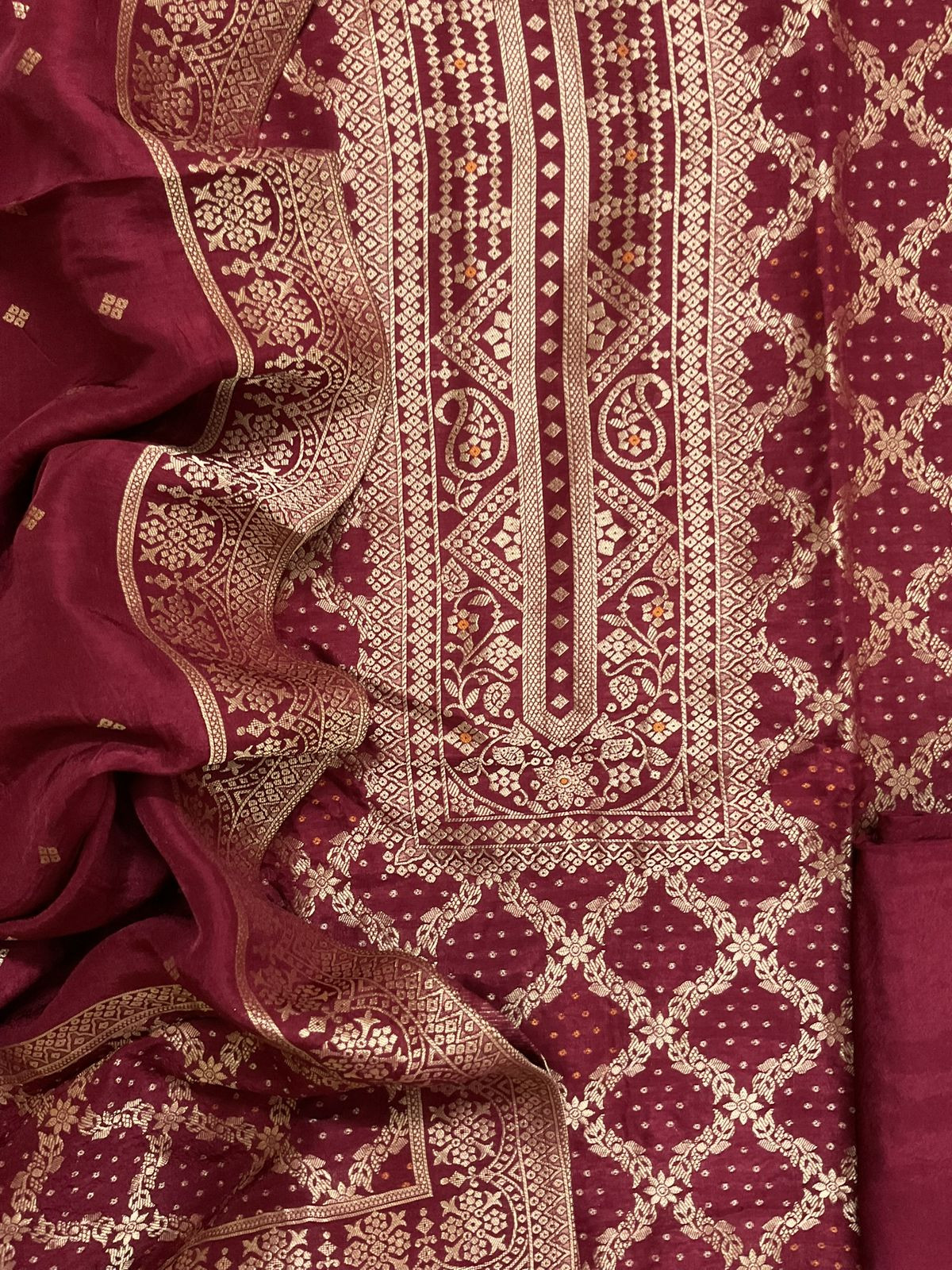 Soft Upada Silk Banarasi Weaved Suit - Maroon