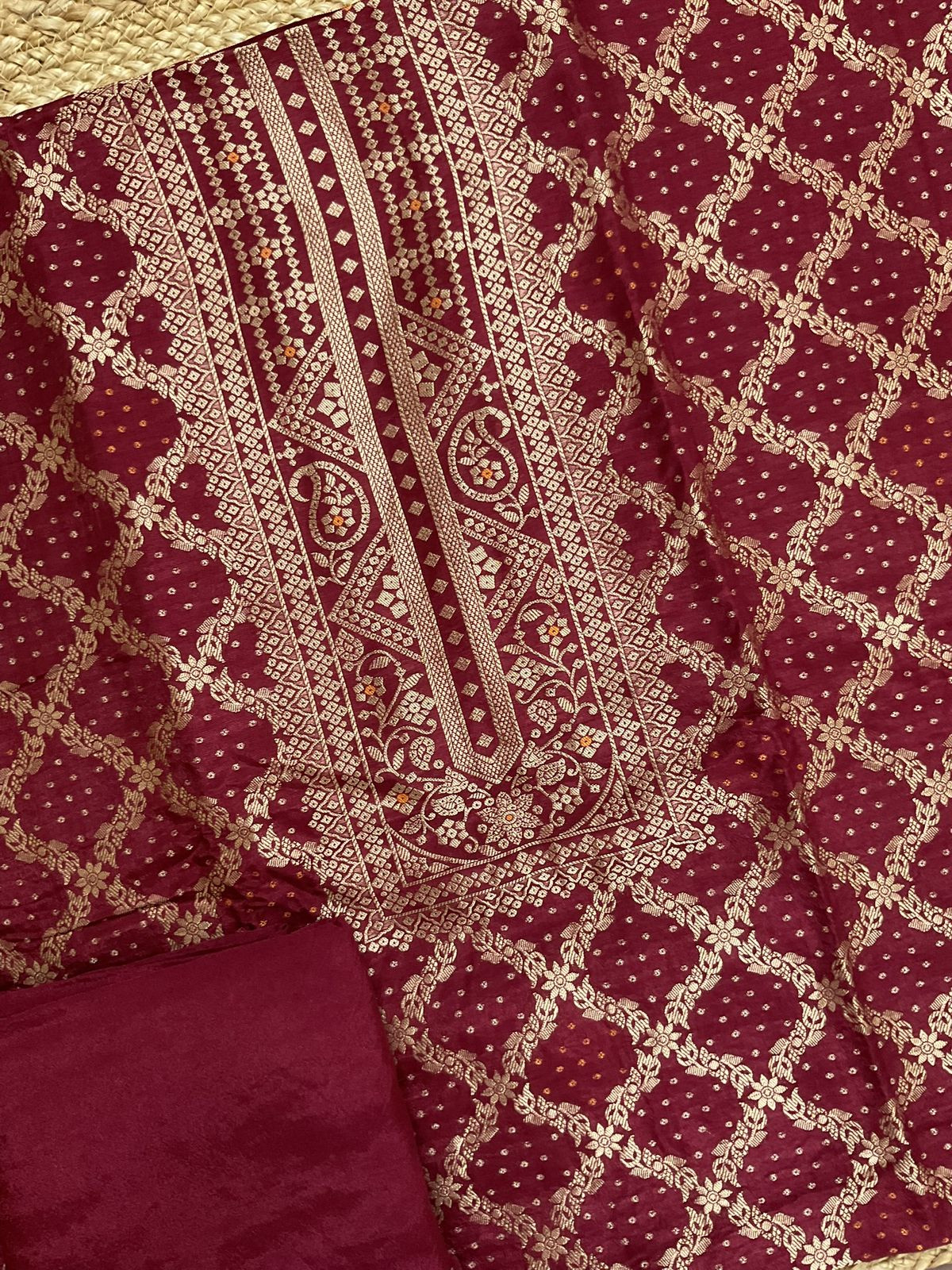 Soft Upada Silk Banarasi Weaved Suit - Maroon