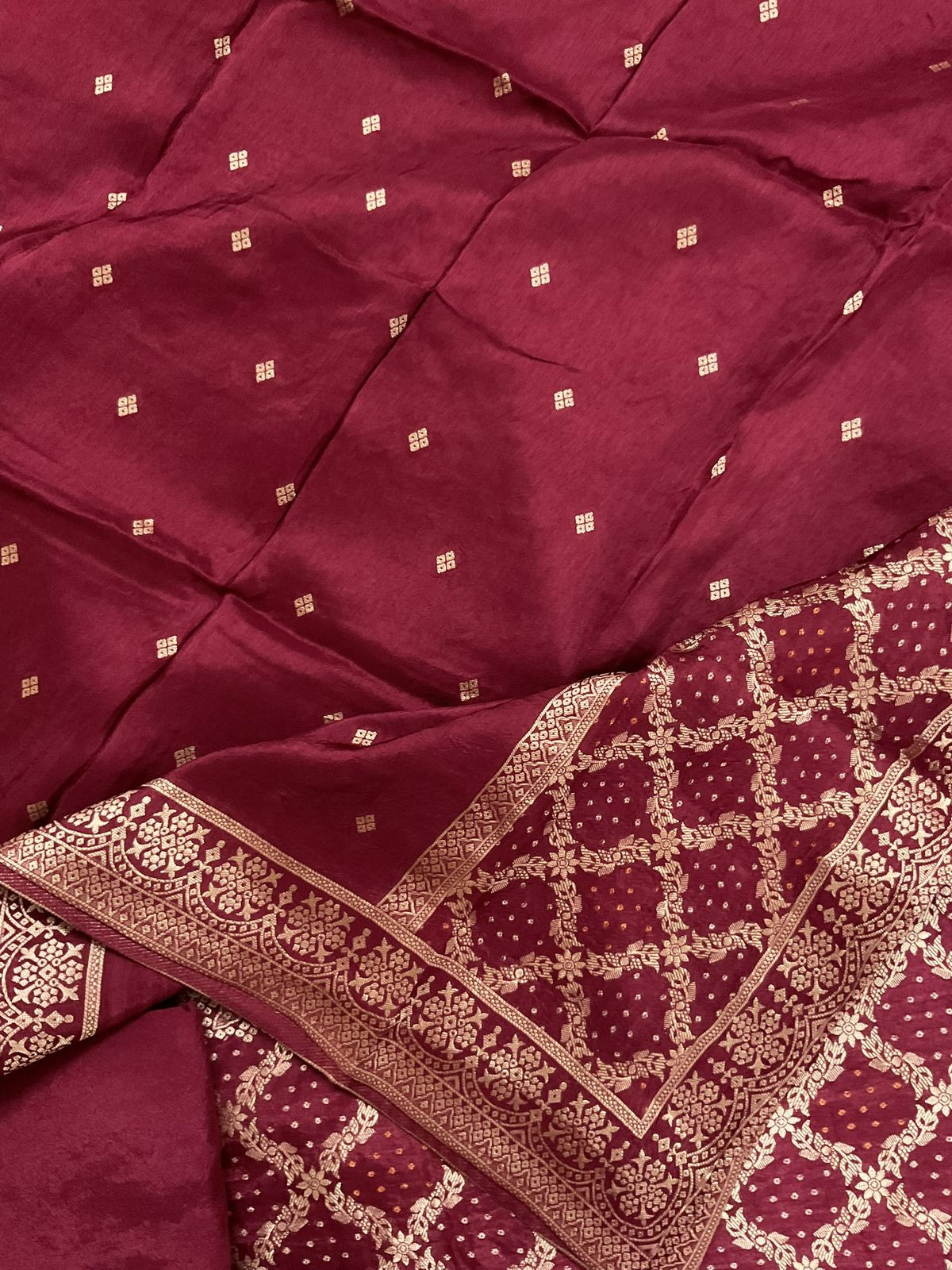 Soft Upada Silk Banarasi Weaved Suit - Maroon