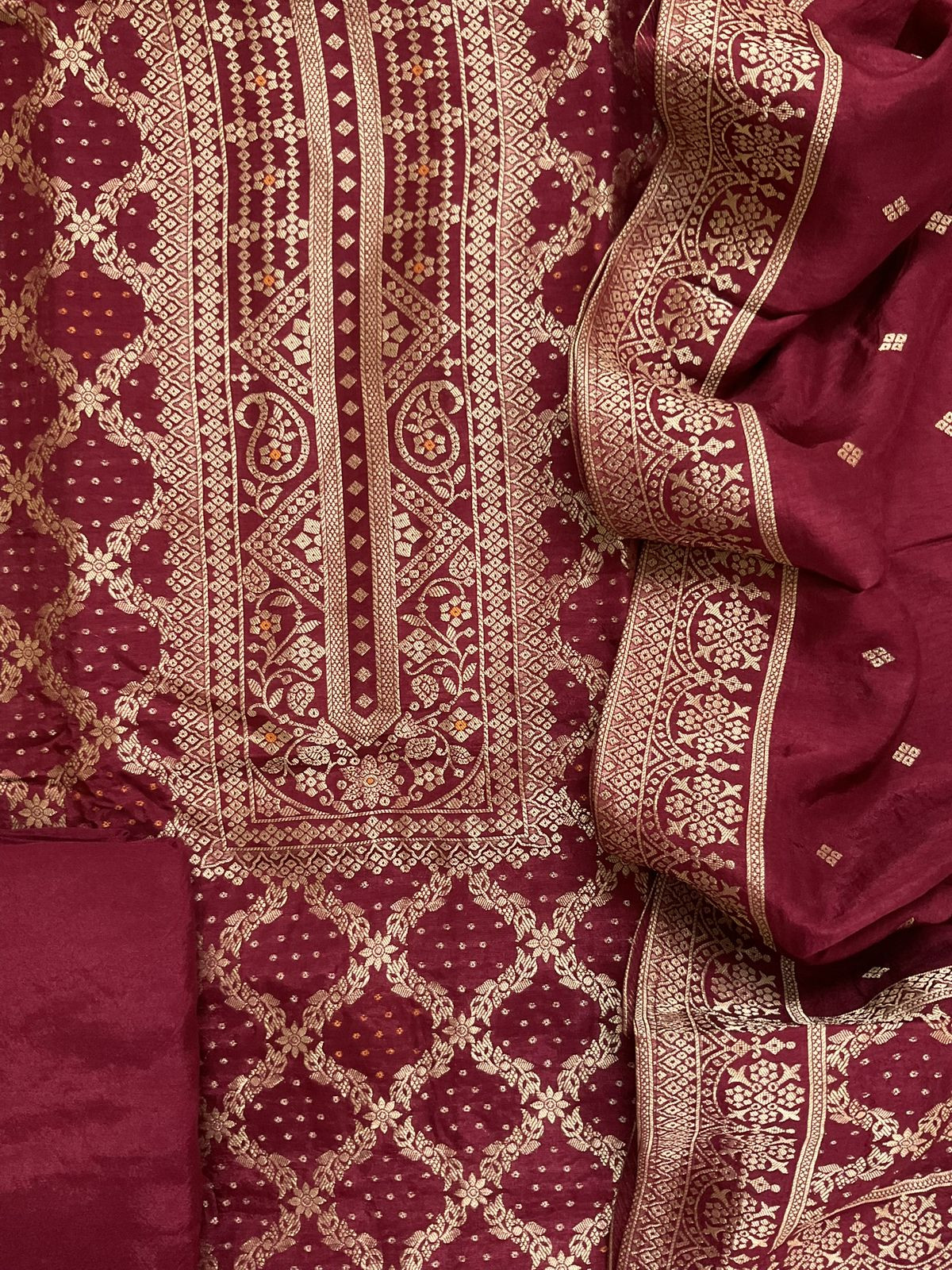 Soft Upada Silk Banarasi Weaved Suit - Maroon