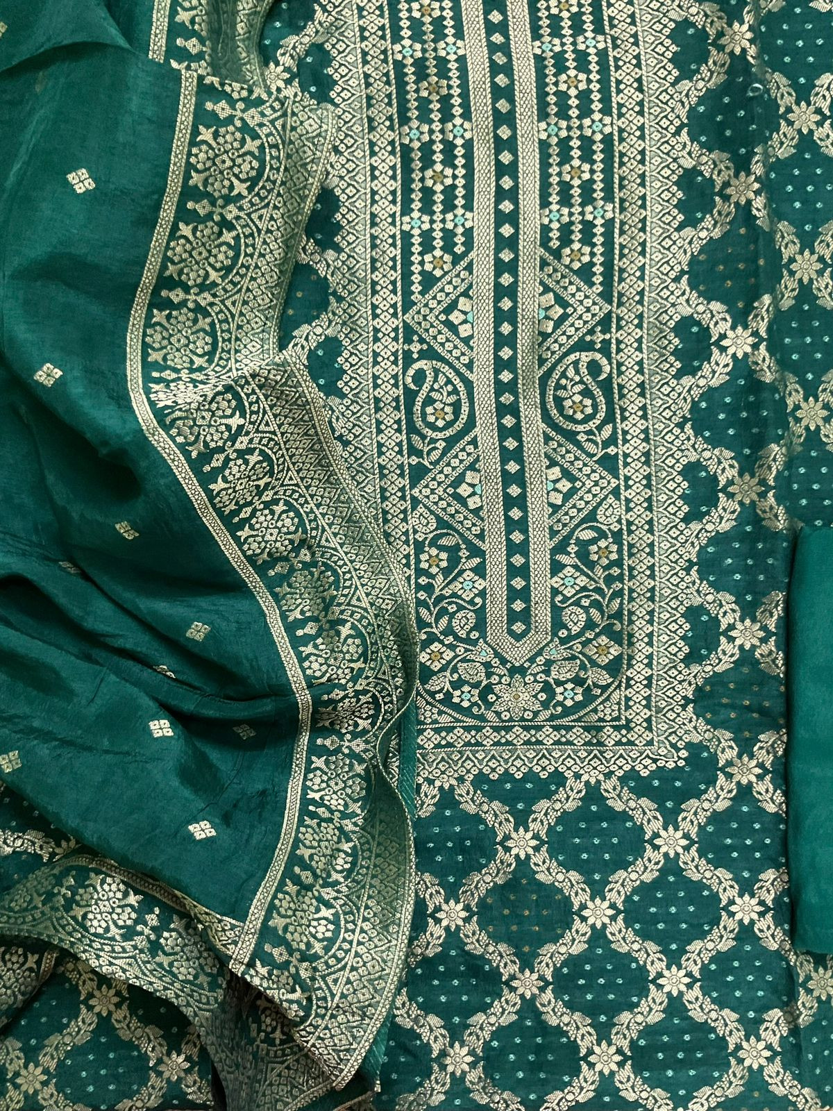 Soft Upada Silk Banarasi Weaved Suit - Green