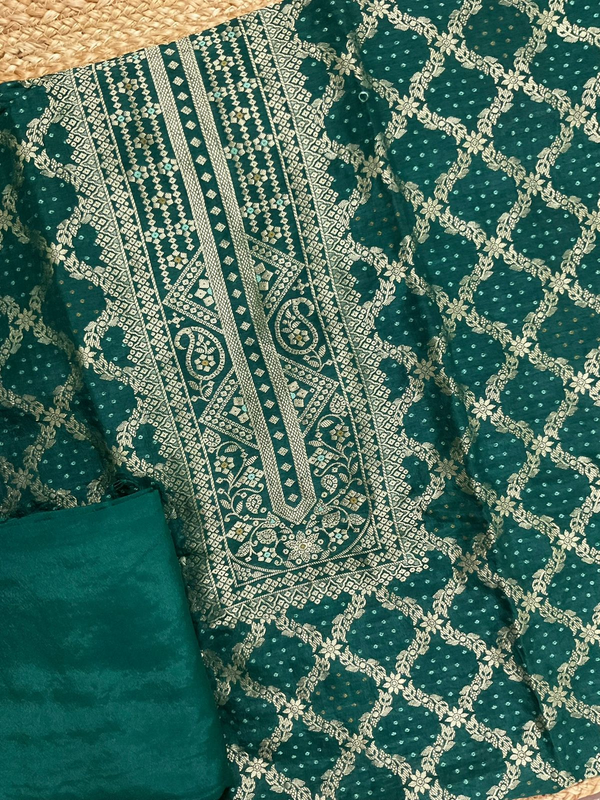 Soft Upada Silk Banarasi Weaved Suit - Green
