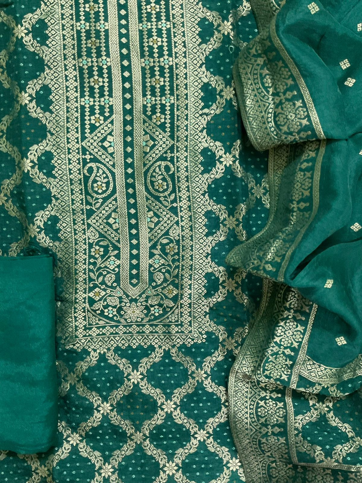 Soft Upada Silk Banarasi Weaved Suit - Green