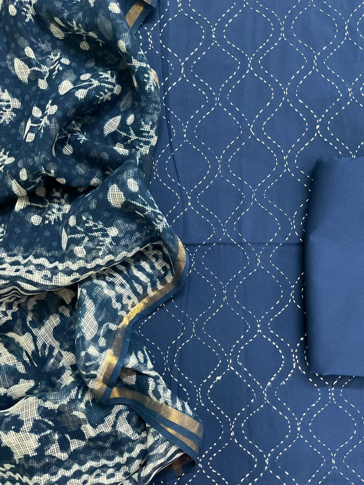 Pure Cotton Printed Embroidered Suit - Blue