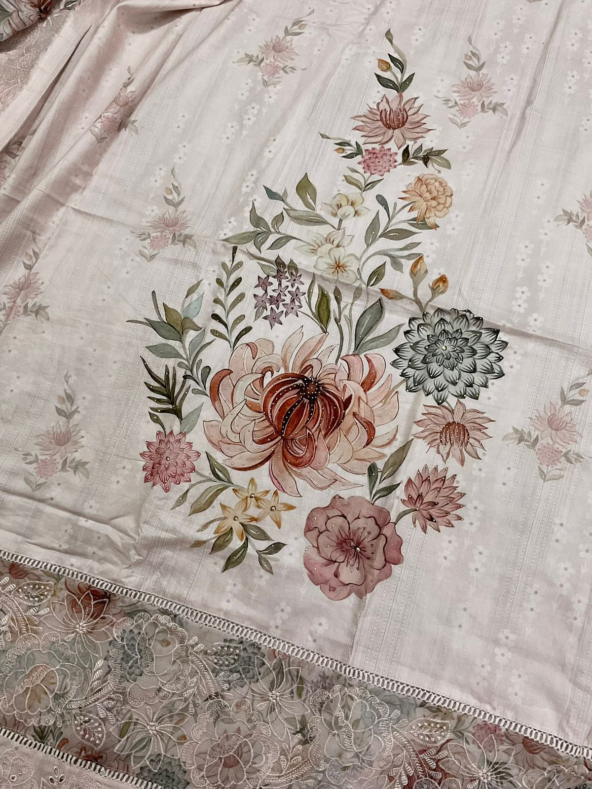 Pure Cotton Printed Embroidered Suit - Light Baby Pink