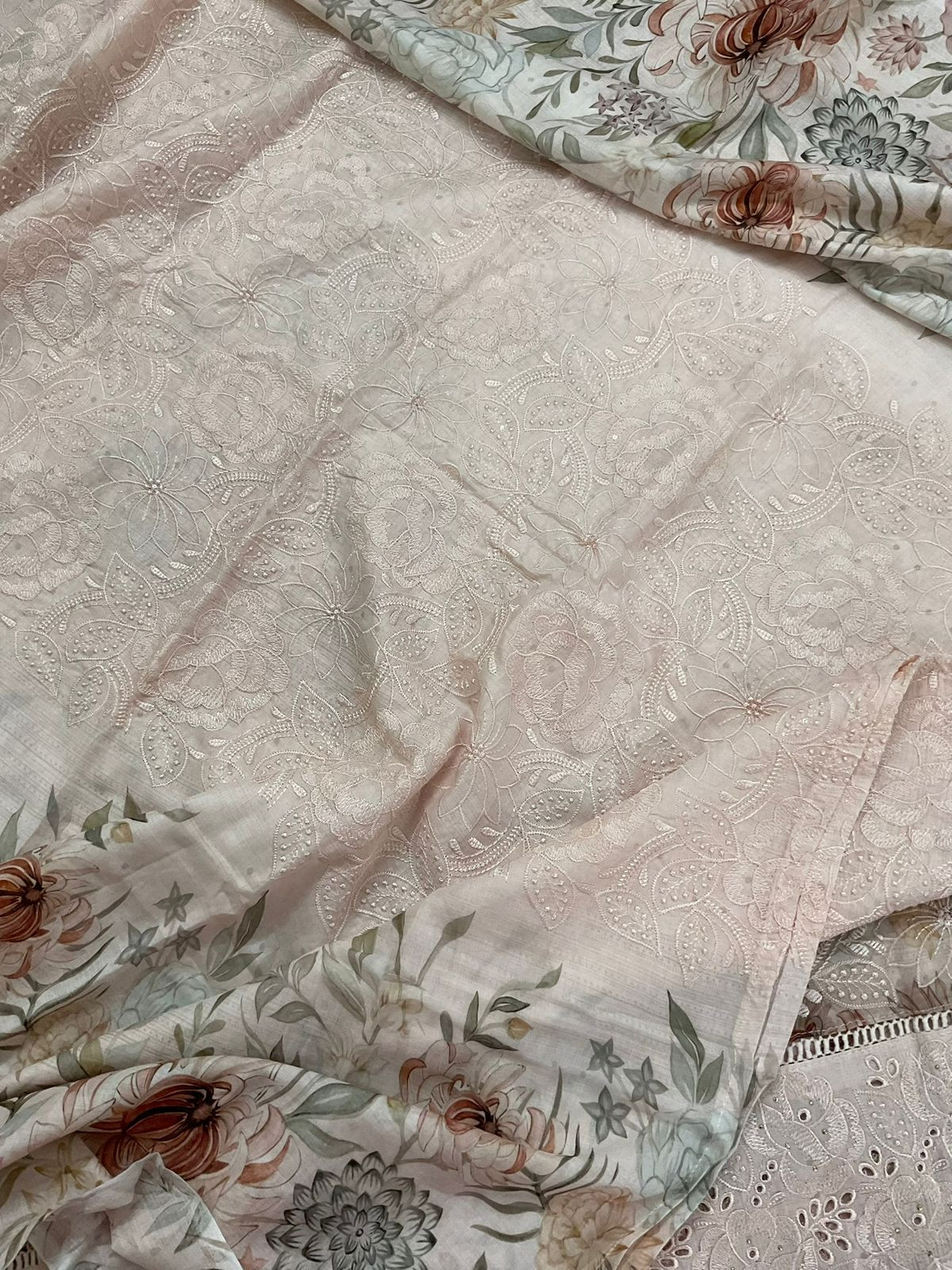 Pure Cotton Printed Embroidered Suit - Light Baby Pink