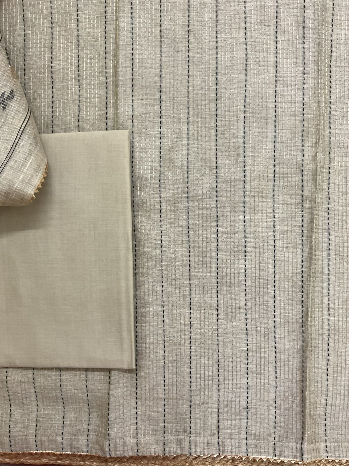 Soft Fine Slub Chanderi Jamdani Weaved Embroidered Suit - Beige