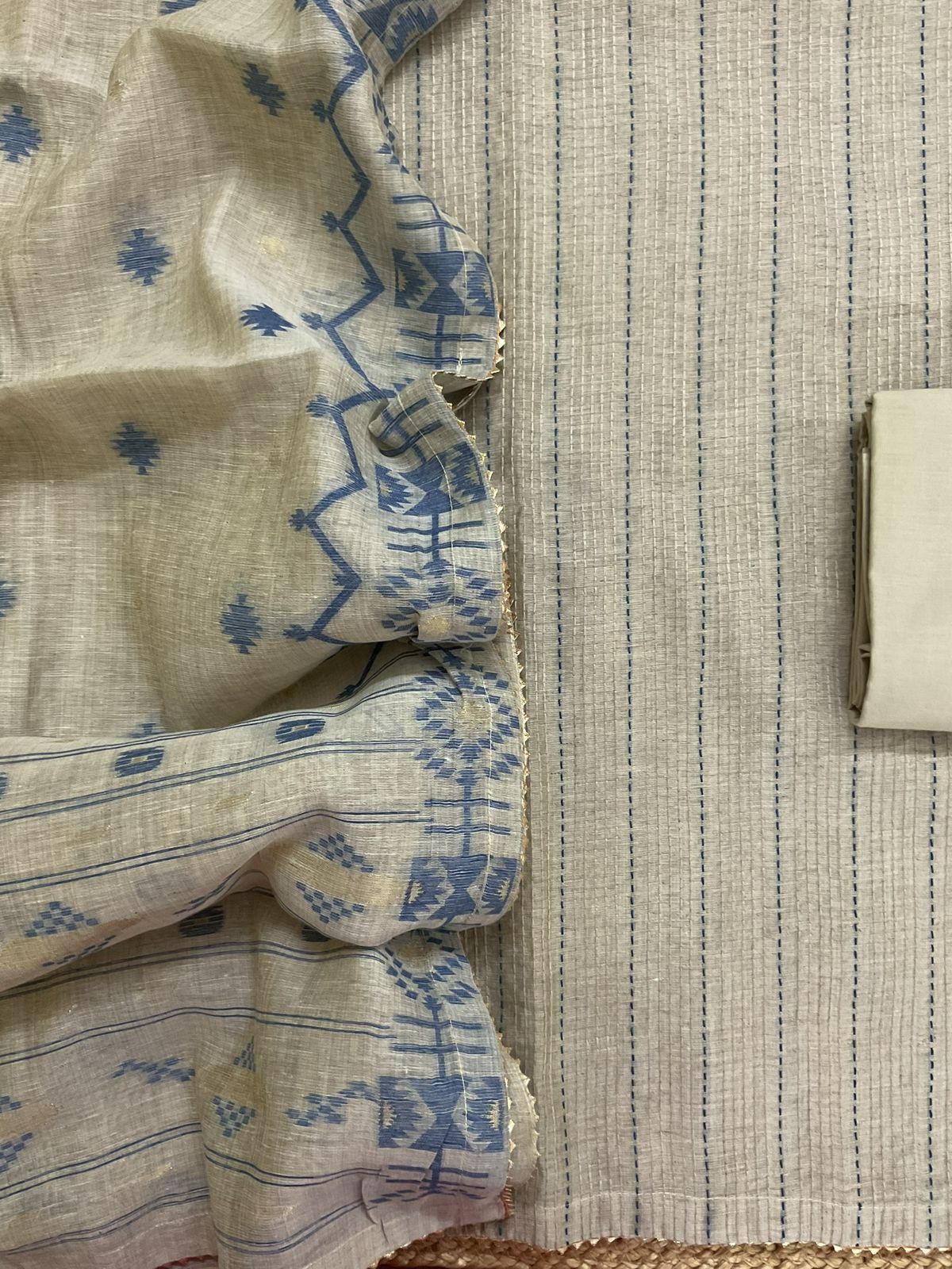 Soft Fine Slub Chanderi Jamdani Weaved Embroidered Suit - Beige