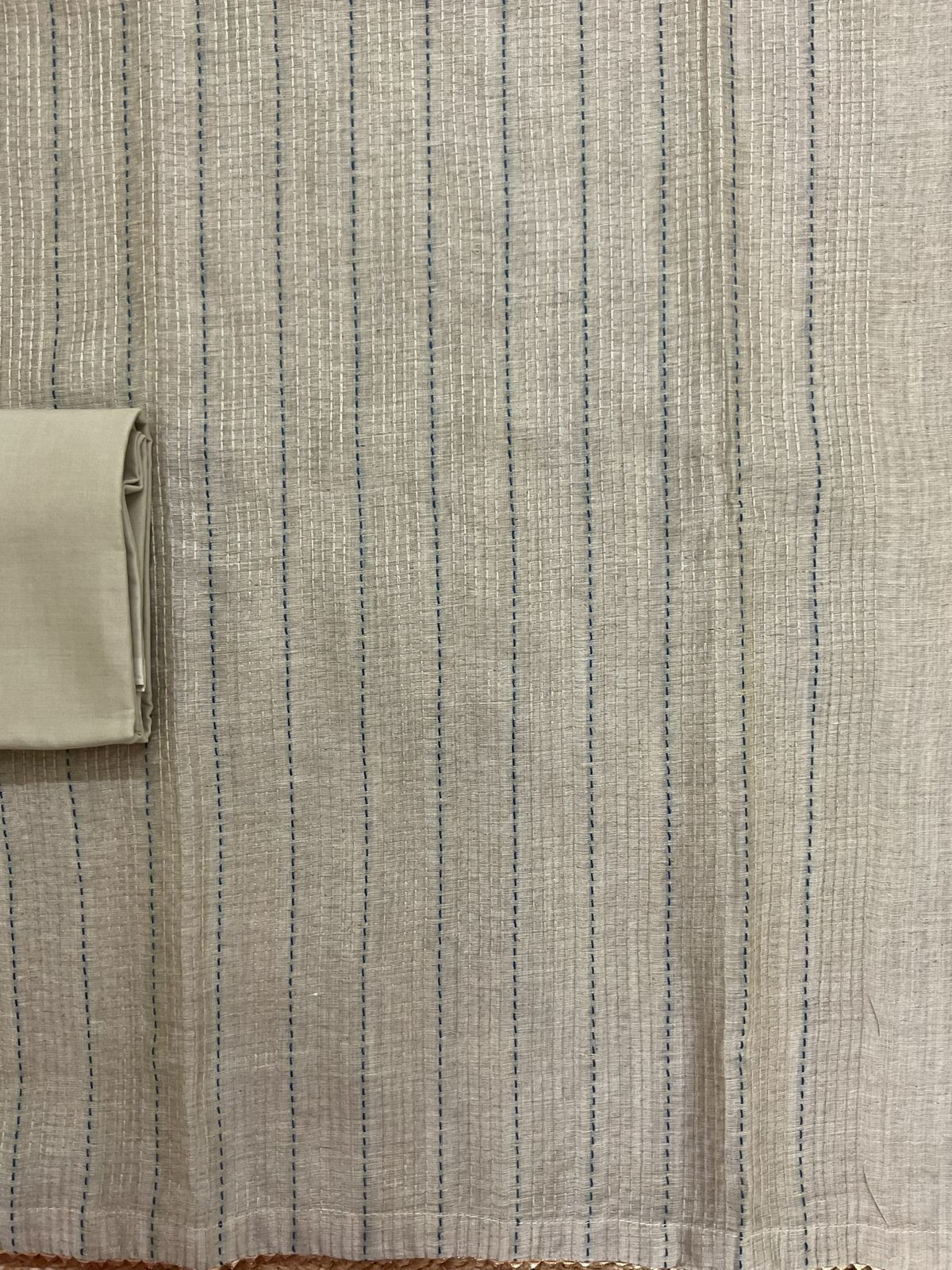 Soft Fine Slub Chanderi Jamdani Weaved Embroidered Suit - Beige