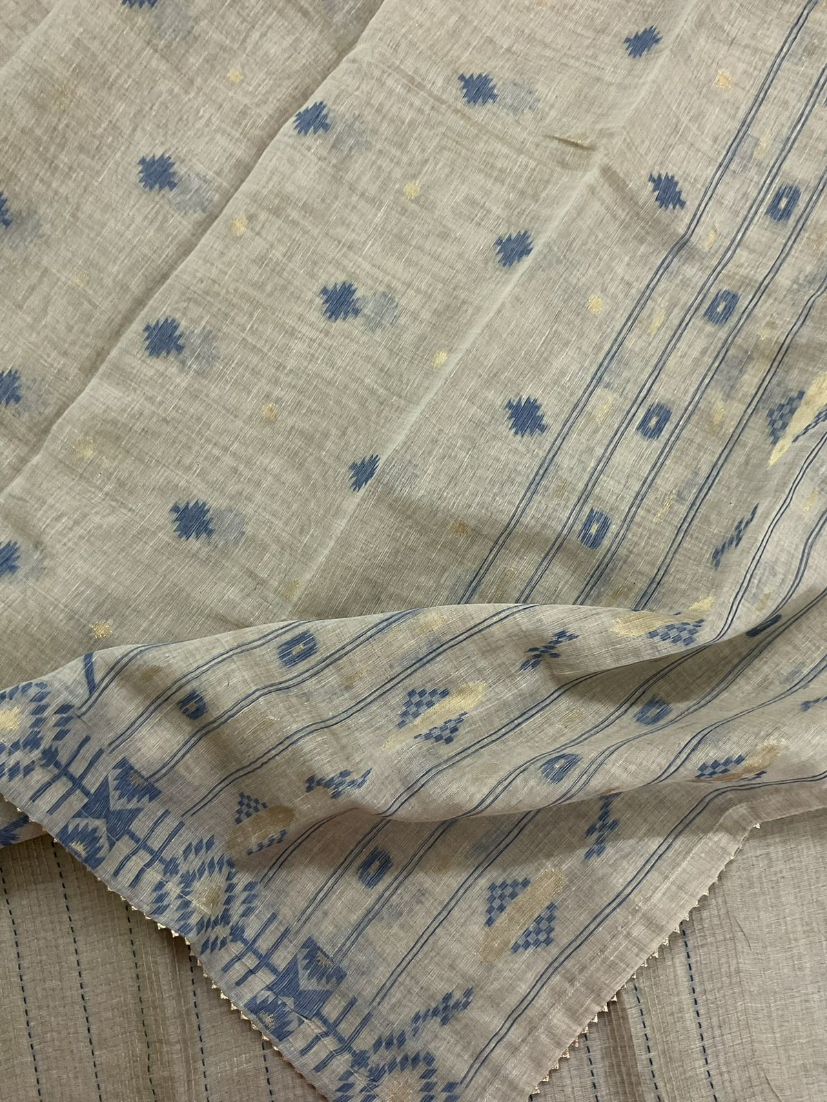 Soft Fine Slub Chanderi Jamdani Weaved Embroidered Suit - Beige