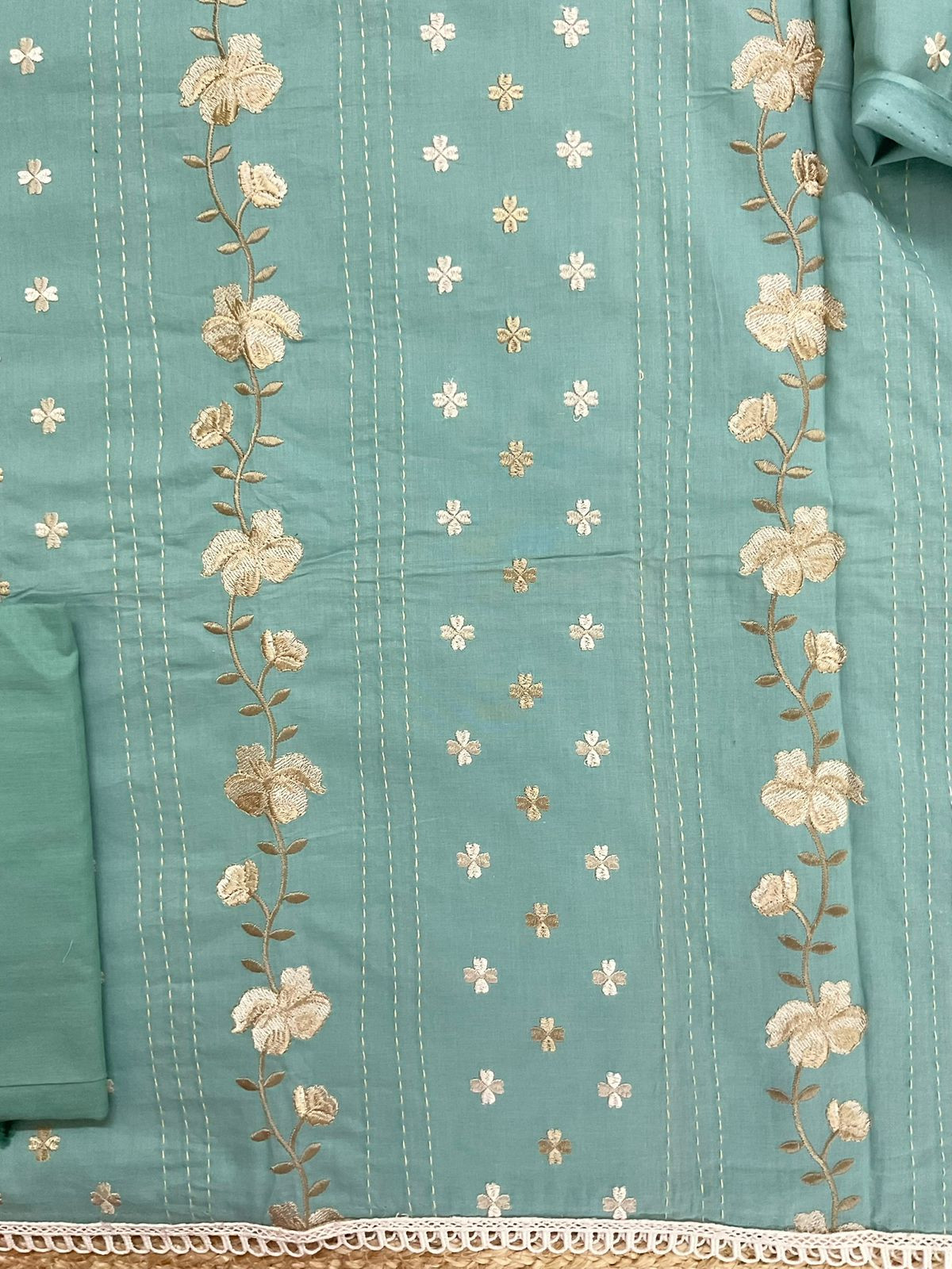 Pure Cotton Printed Embroidered Suit - Blue
