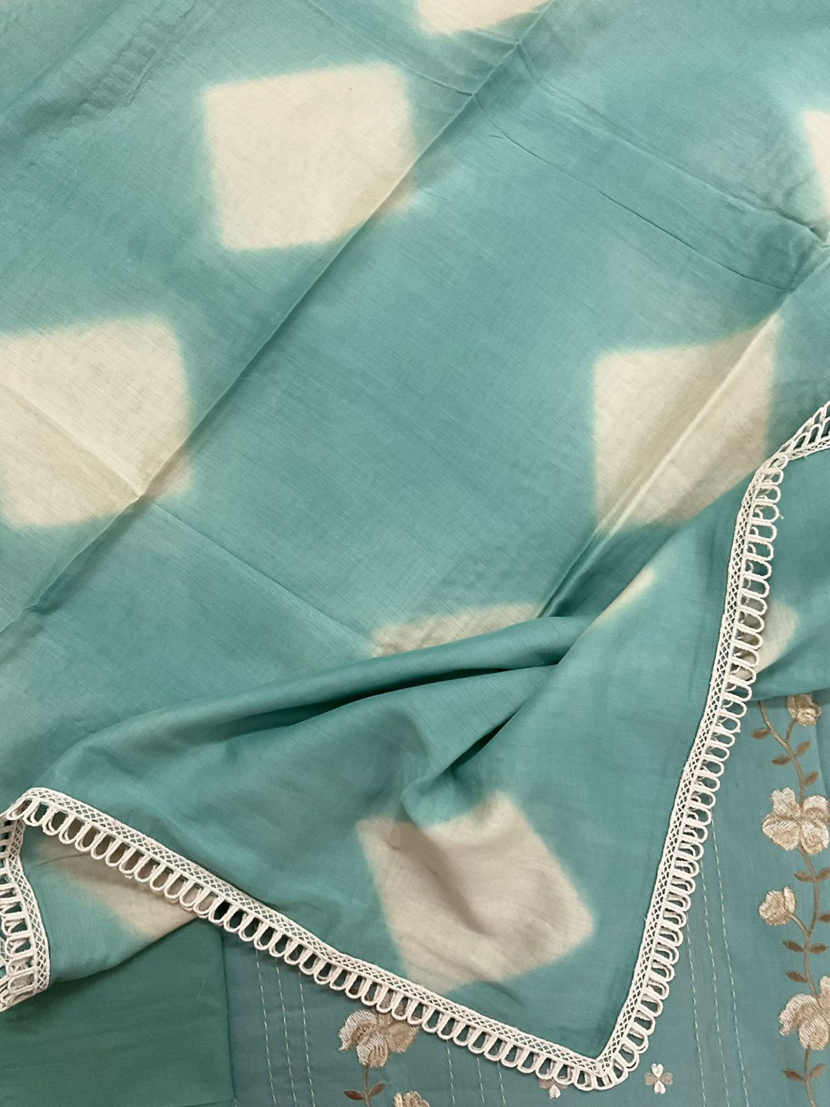 Pure Cotton Printed Embroidered Suit - Blue