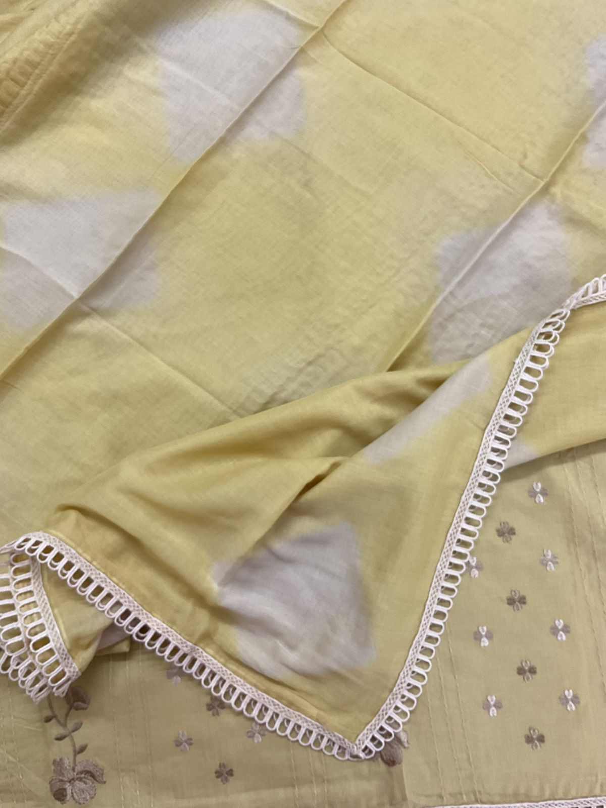 Pure Cotton Printed Embroidered Suit - Beige