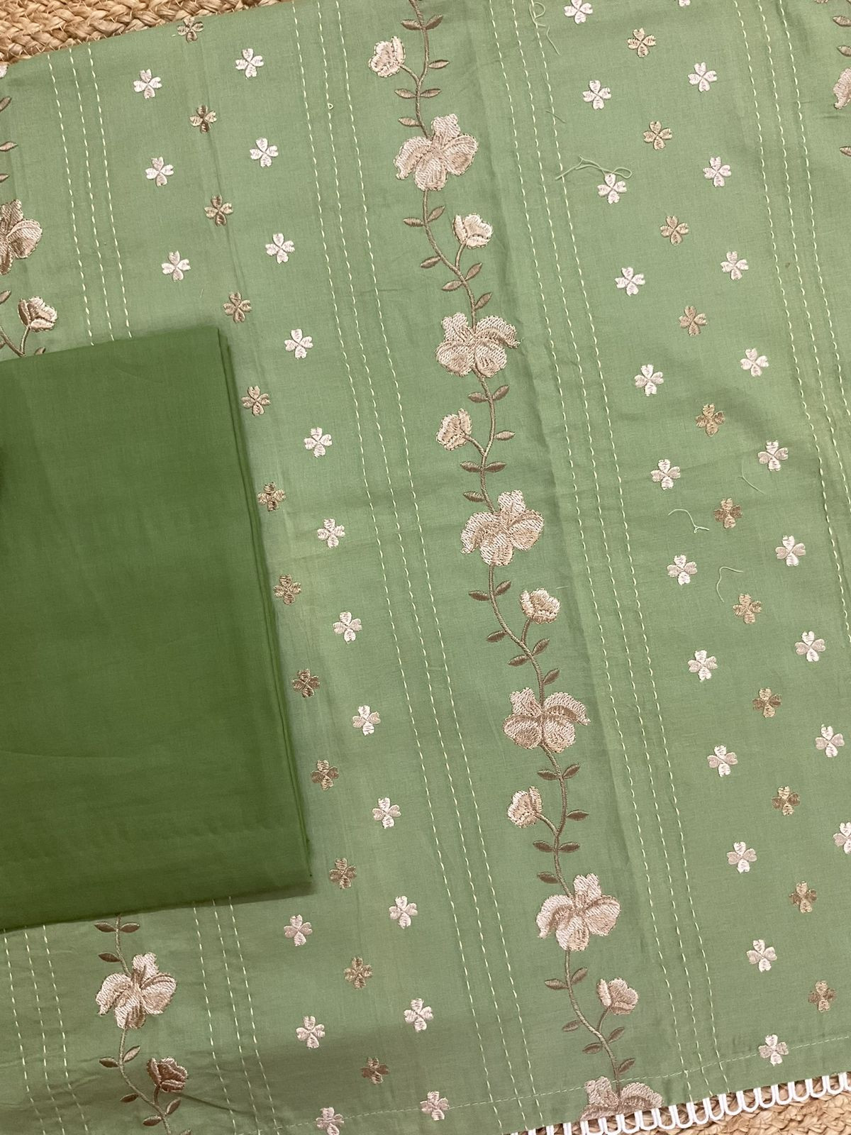 Pure Cotton Printed Embroidered Suit - Green
