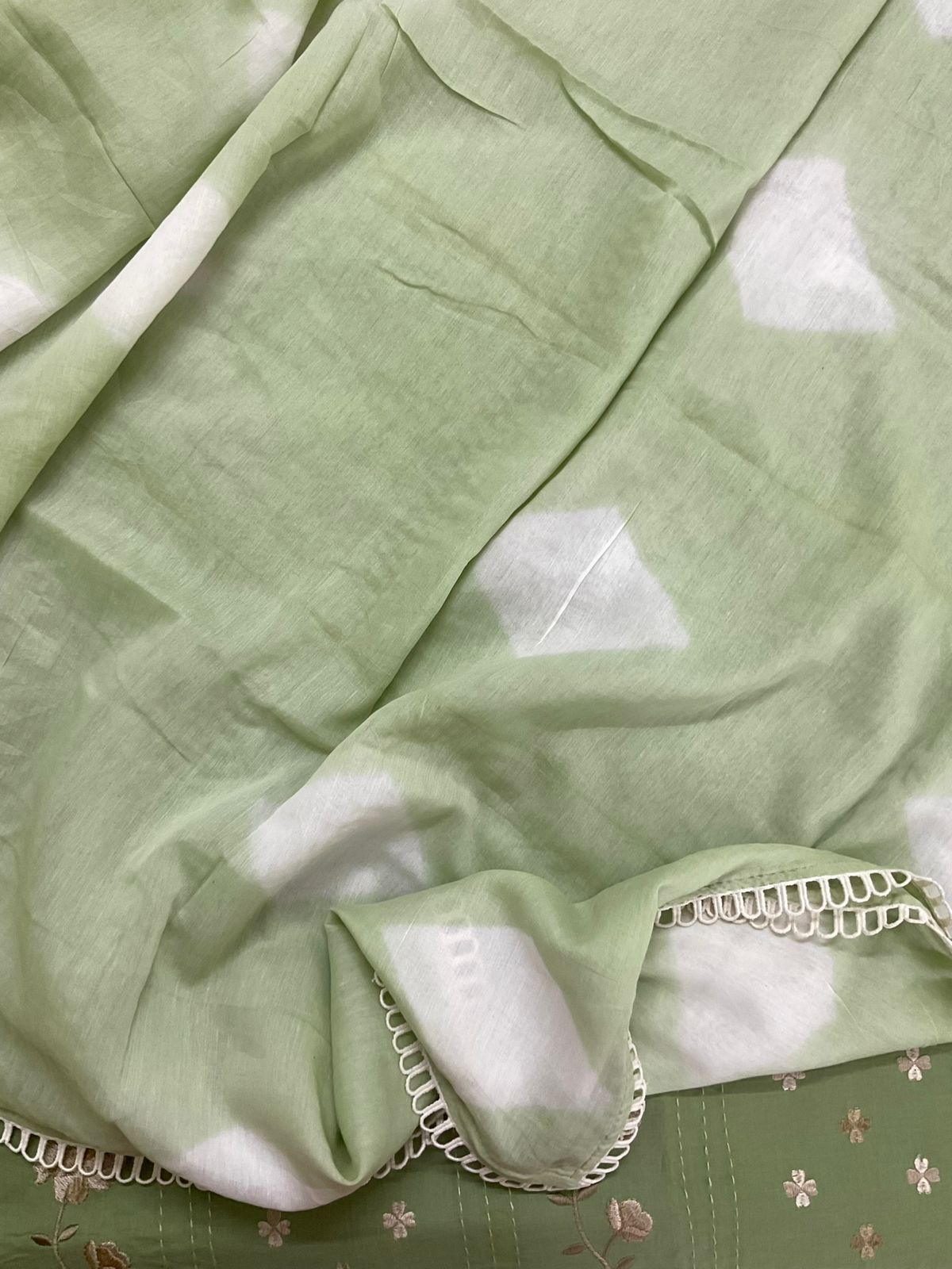 Pure Cotton Printed Embroidered Suit - Green