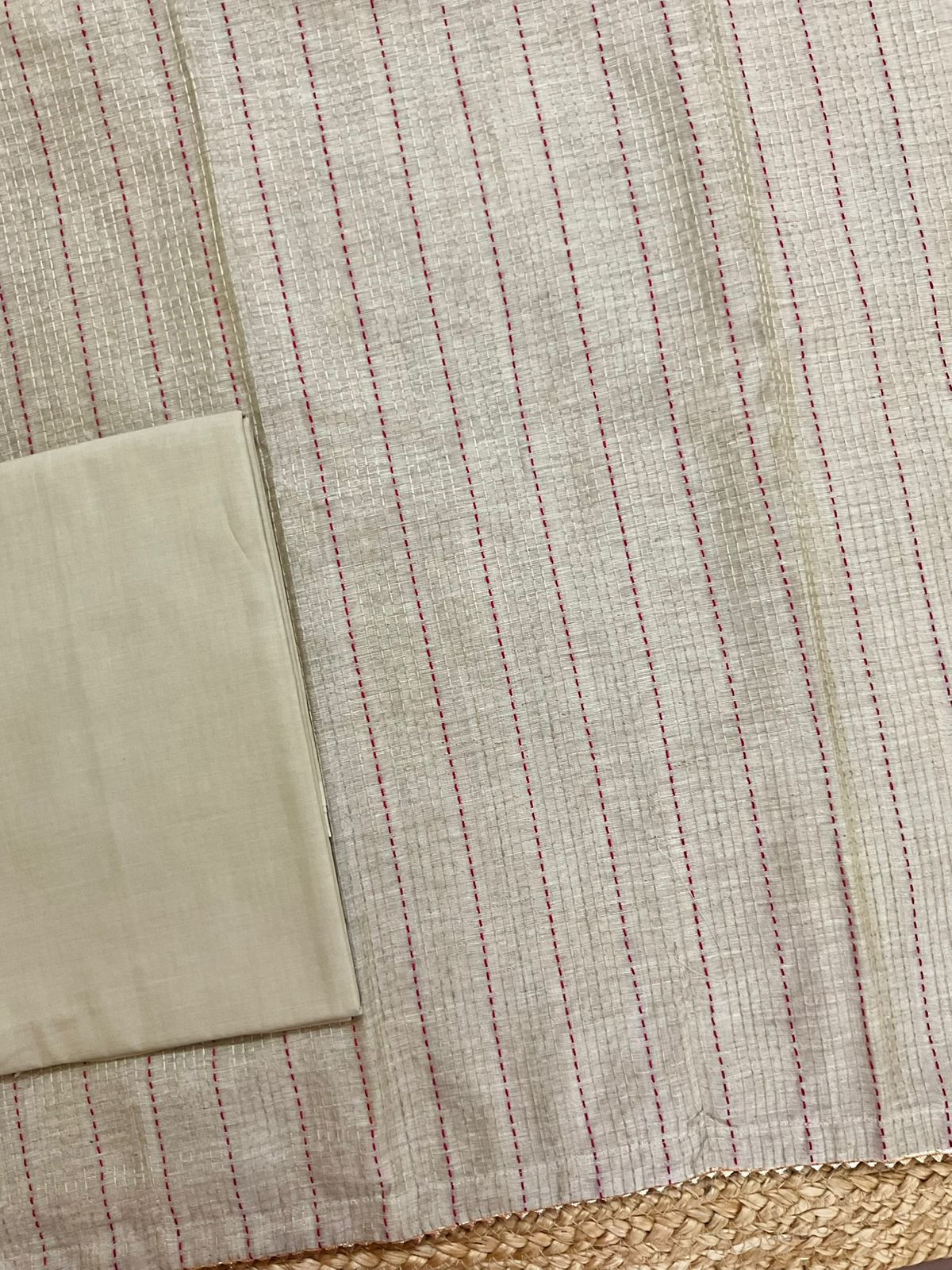 Soft Fine Slub Chanderi Jamdani Weaved Embroidered Suit - Beige