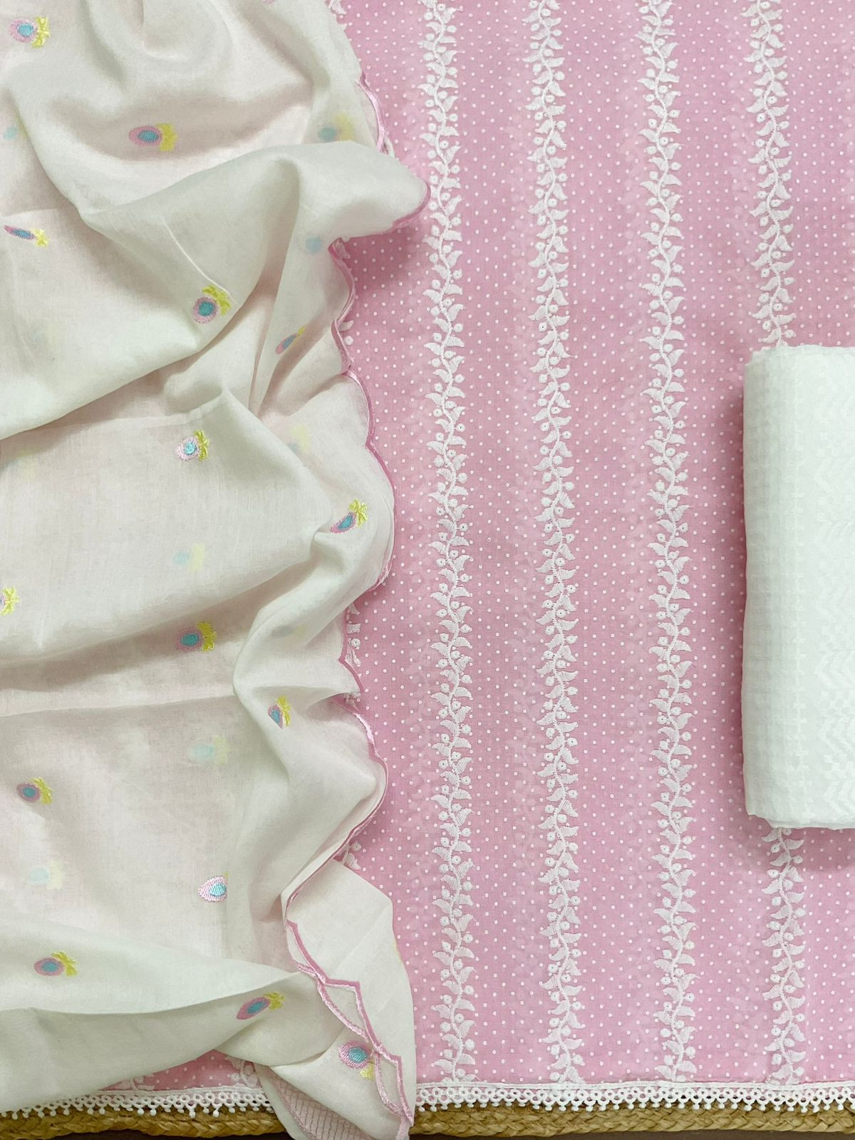 Pure Mul Cotton Printed Embroidered Suit - Pink