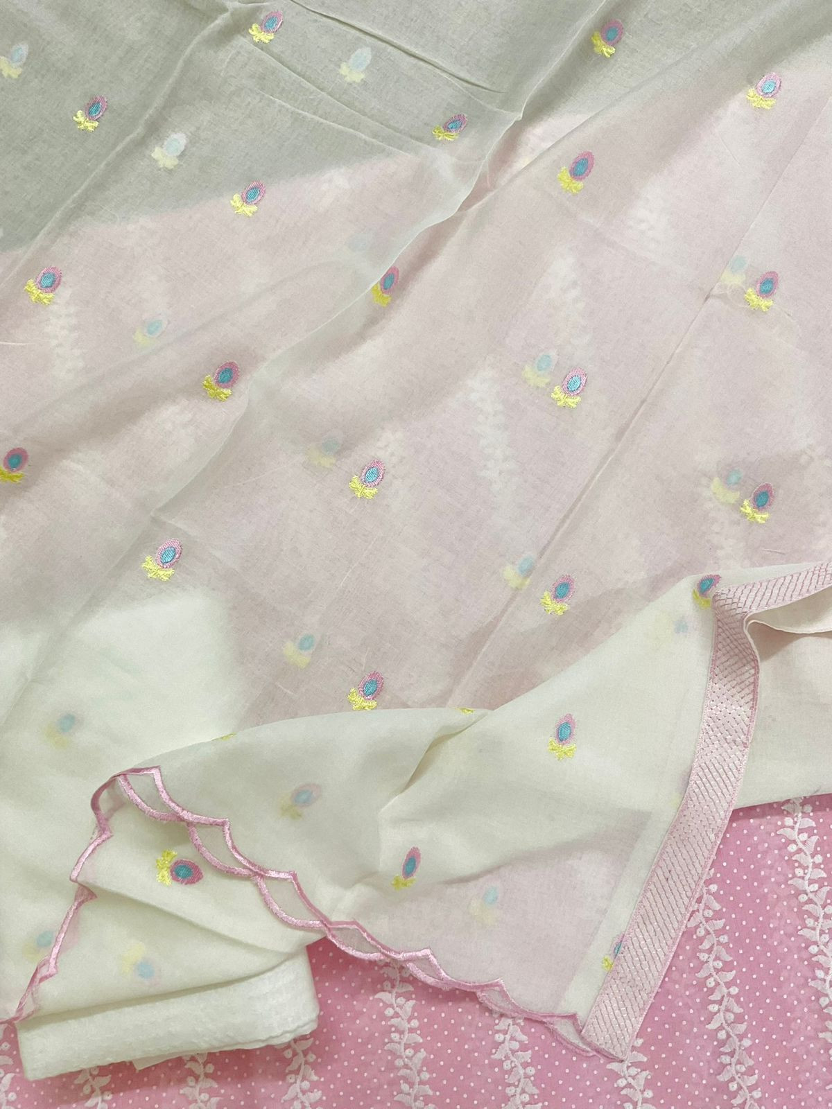 Pure Mul Cotton Printed Embroidered Suit - Pink