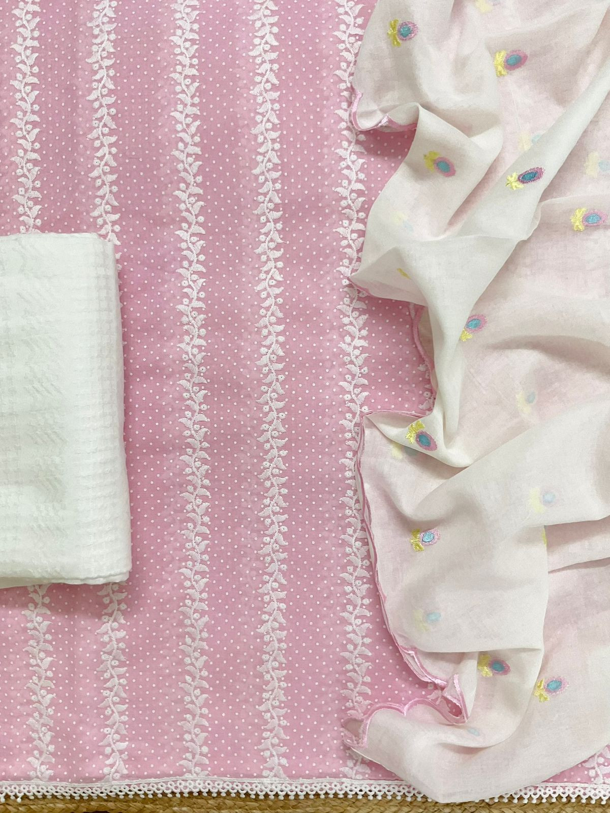 Pure Mul Cotton Printed Embroidered Suit - Pink