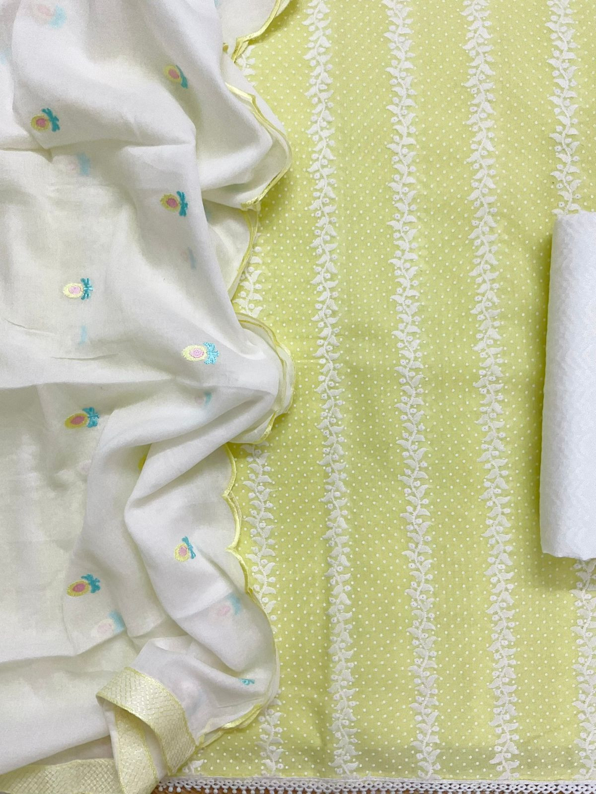 Pure Mul Cotton Printed Embroidered Suit - Yellow