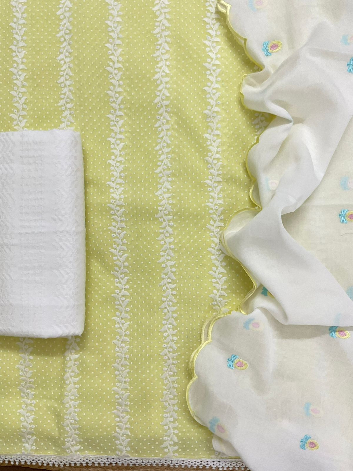 Pure Mul Cotton Printed Embroidered Suit - Yellow