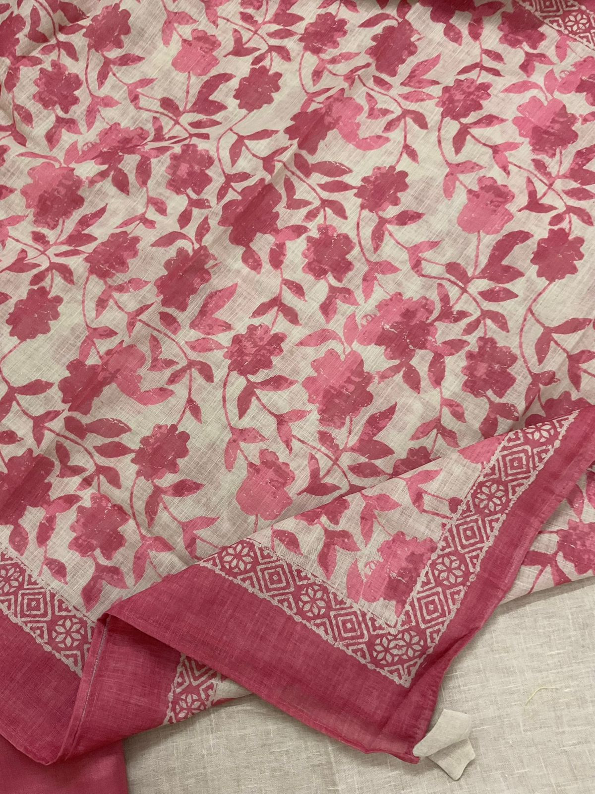 Soft Linen Jute Cotton Shaded Embroidered Suit - Pink