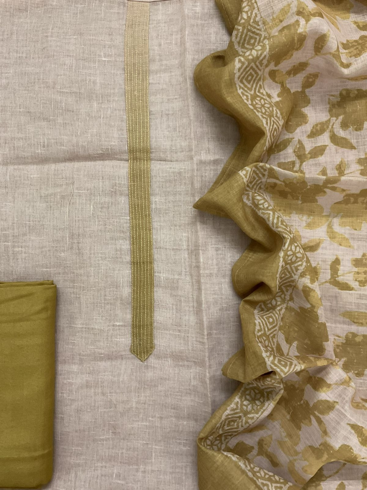 Soft Linen Jute Cotton Shaded Embroidered Suit - Mustard Yellow